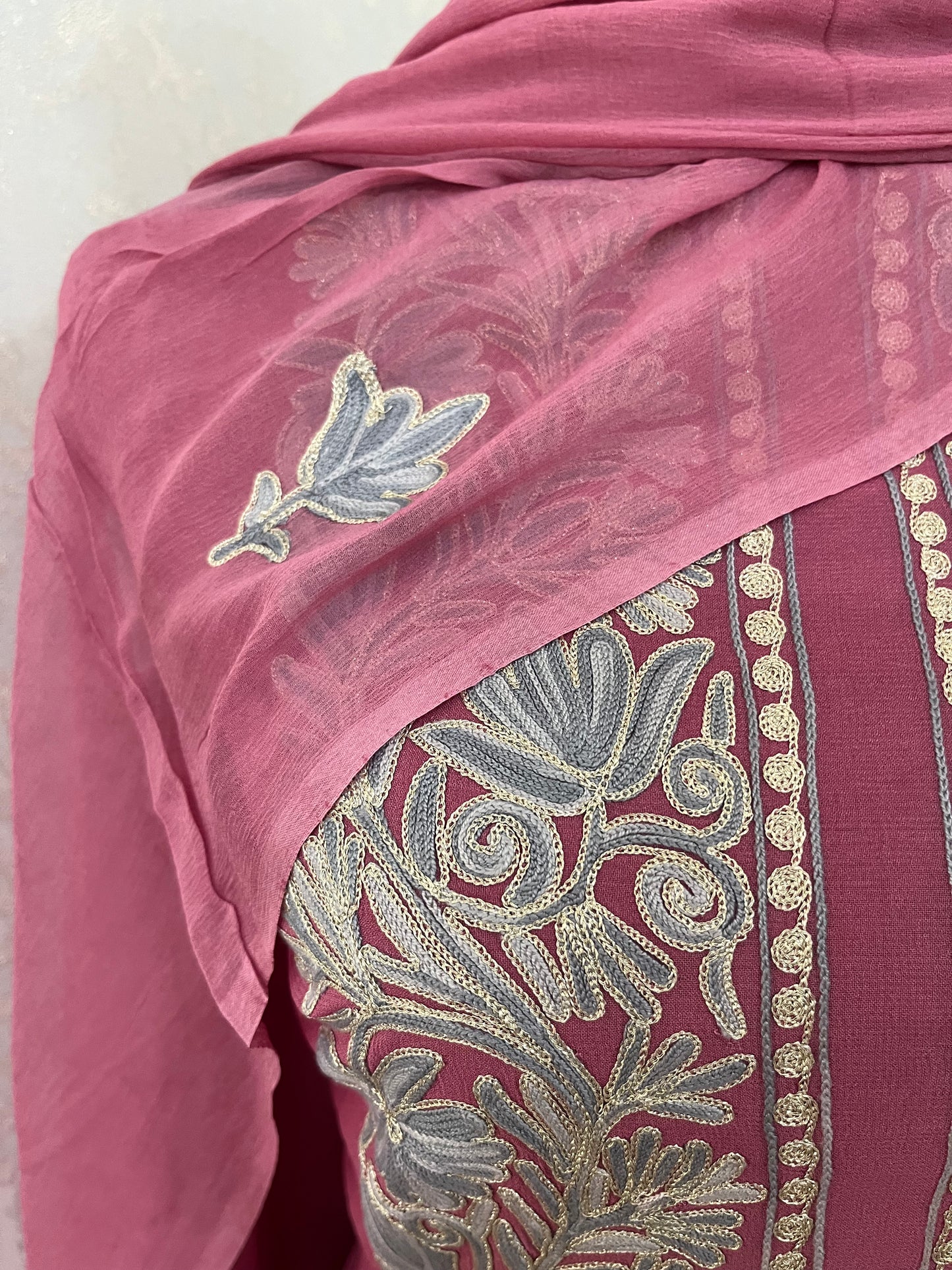 Soft Pink Pure Georgette Achkan Kashmiri Suit