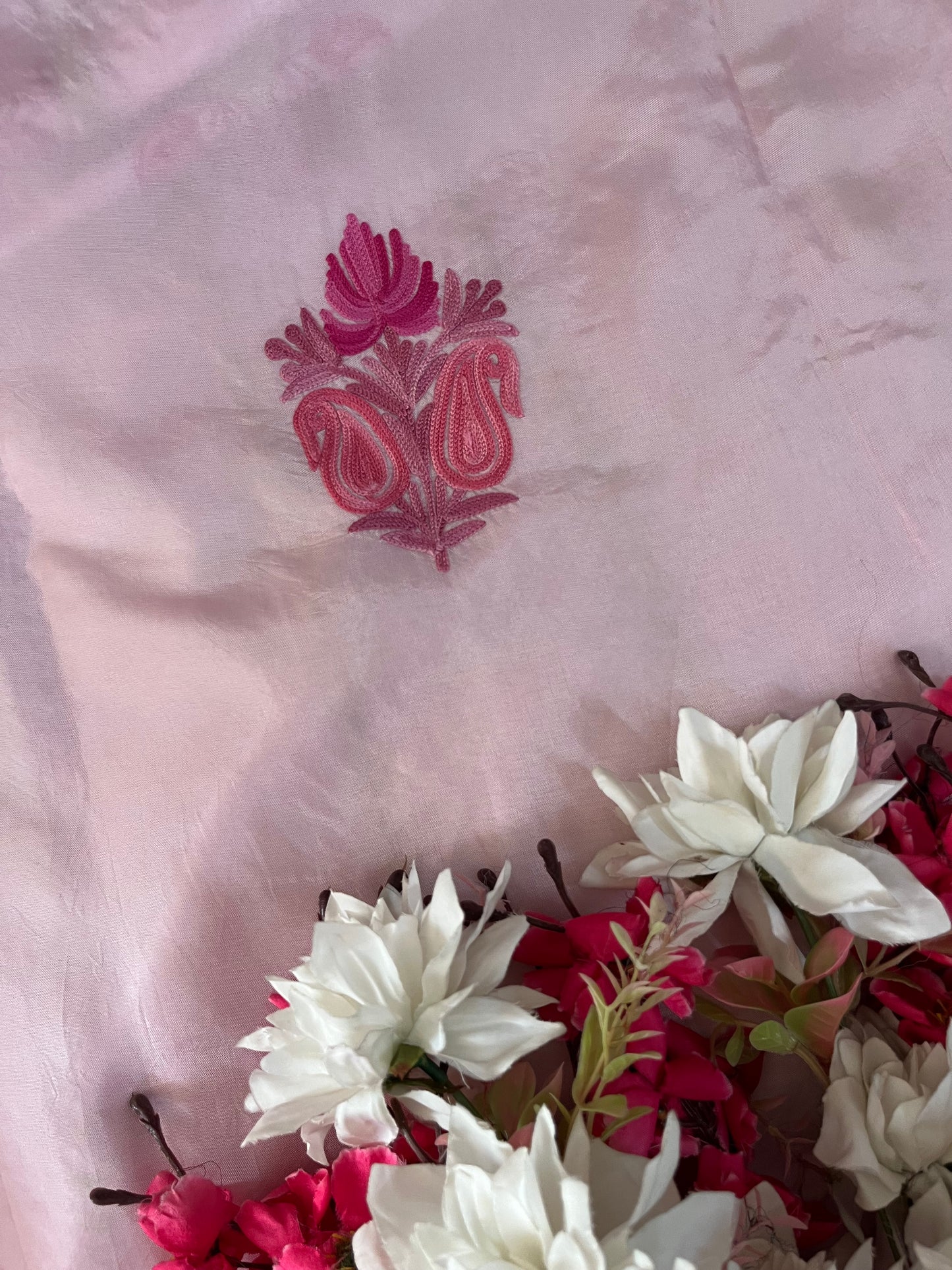 Sanam’ Soft Pink Silk Aari Embroidered Suit material