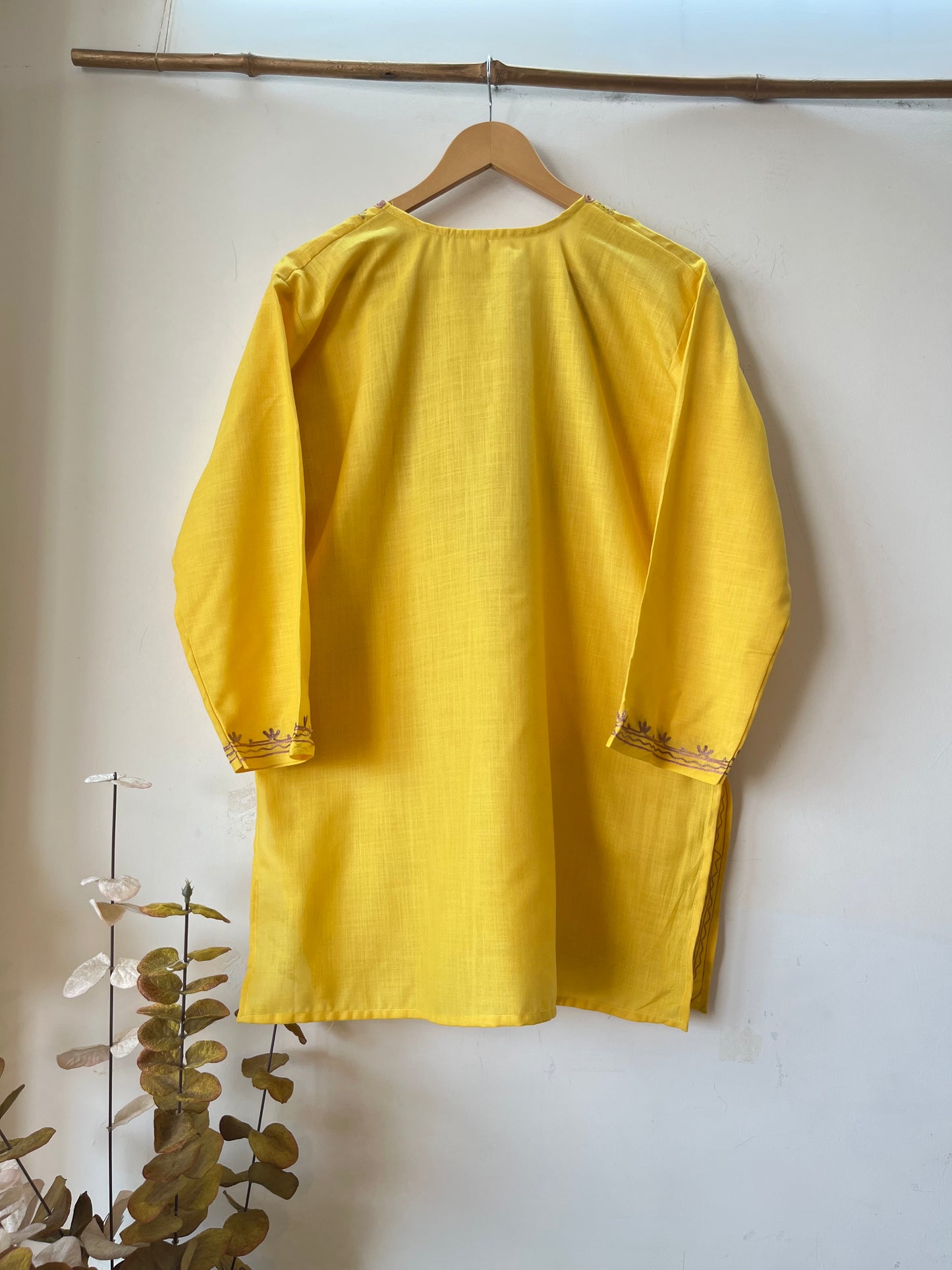 Yellow Cotton Aari Work Kurti