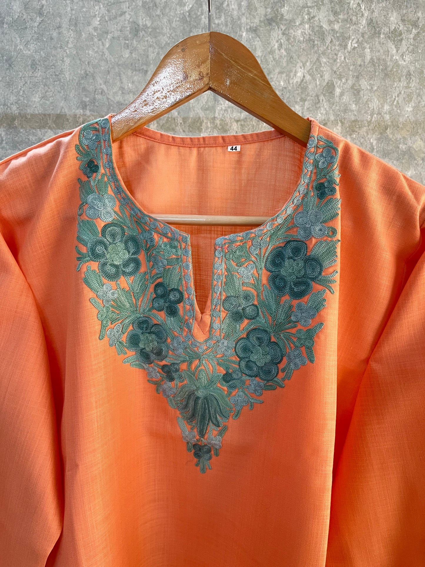 Soft Orange Cotton Aari Work Kurta