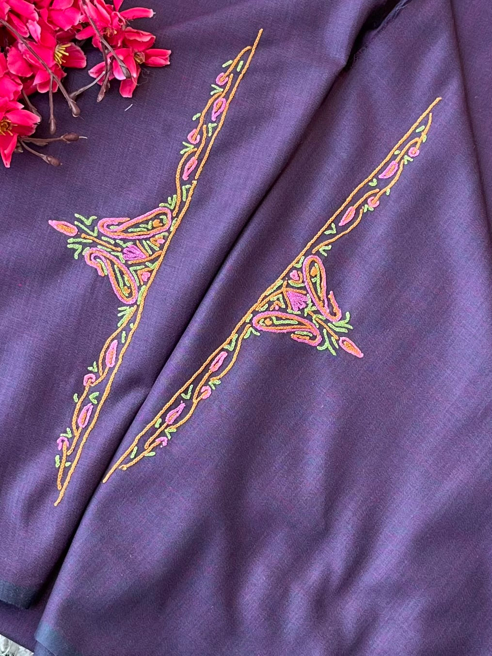 Blackish Purple Cotton Two Piece Suit (Hand Embroidered)