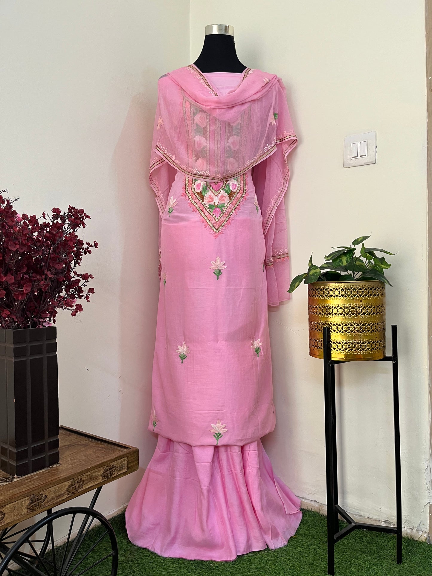 Soft Pink Muslin Cotton Aari Embroidered 3pc set