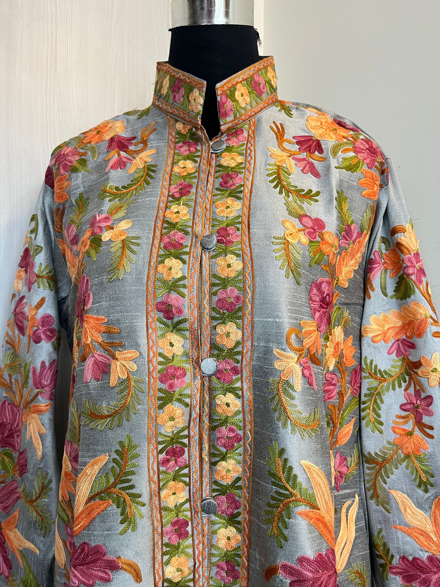 Silver Aari  Embroidered Silk Jacket