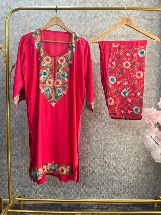 Carrot Pink Cotton Stitched Co-ord Set(44)