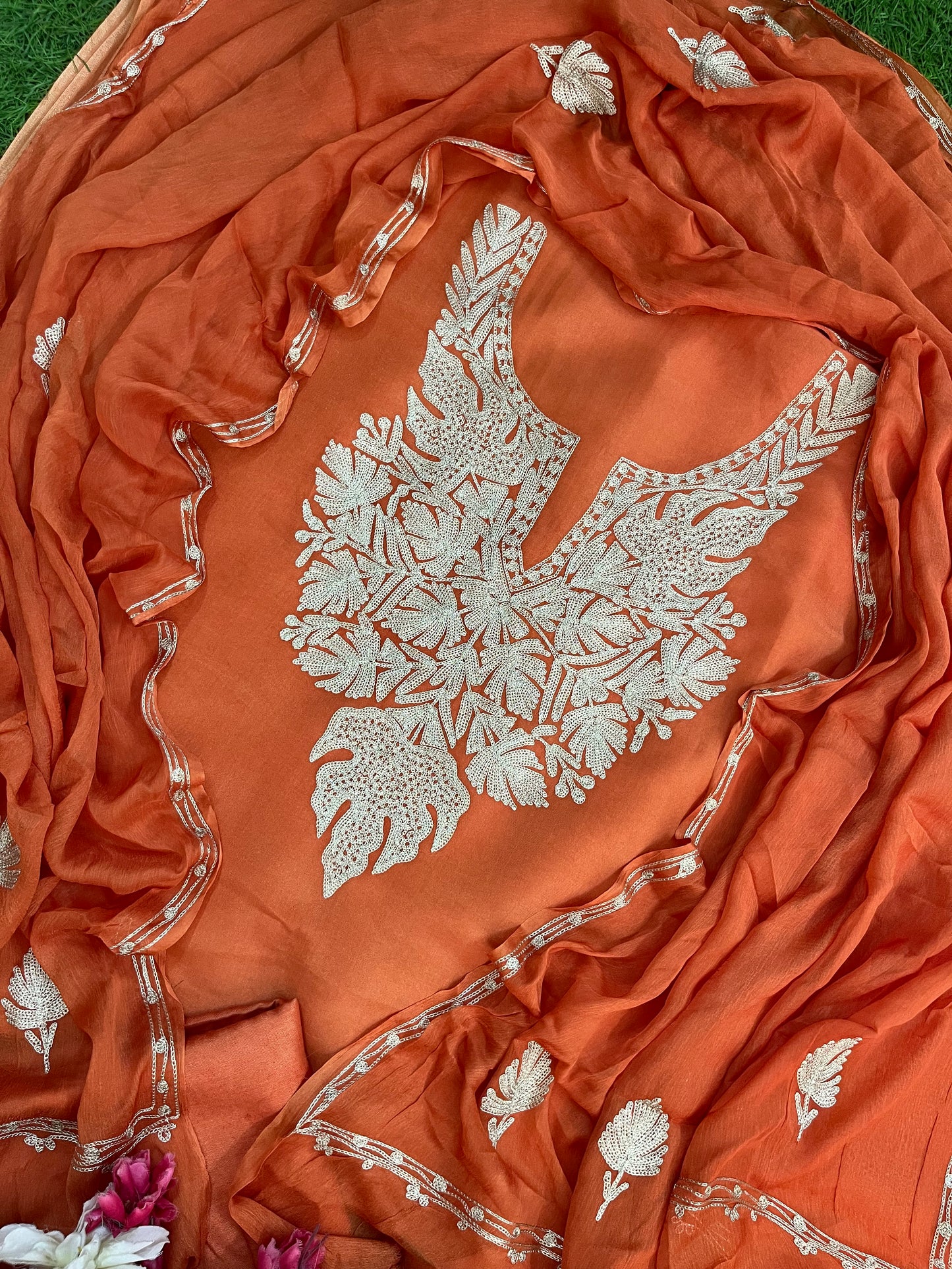 Sanam’ Soft Orange Silk Tilla Kashmiri Suit