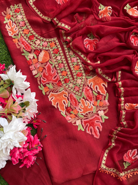 Maroon Opada Silk Kashmiri Suits