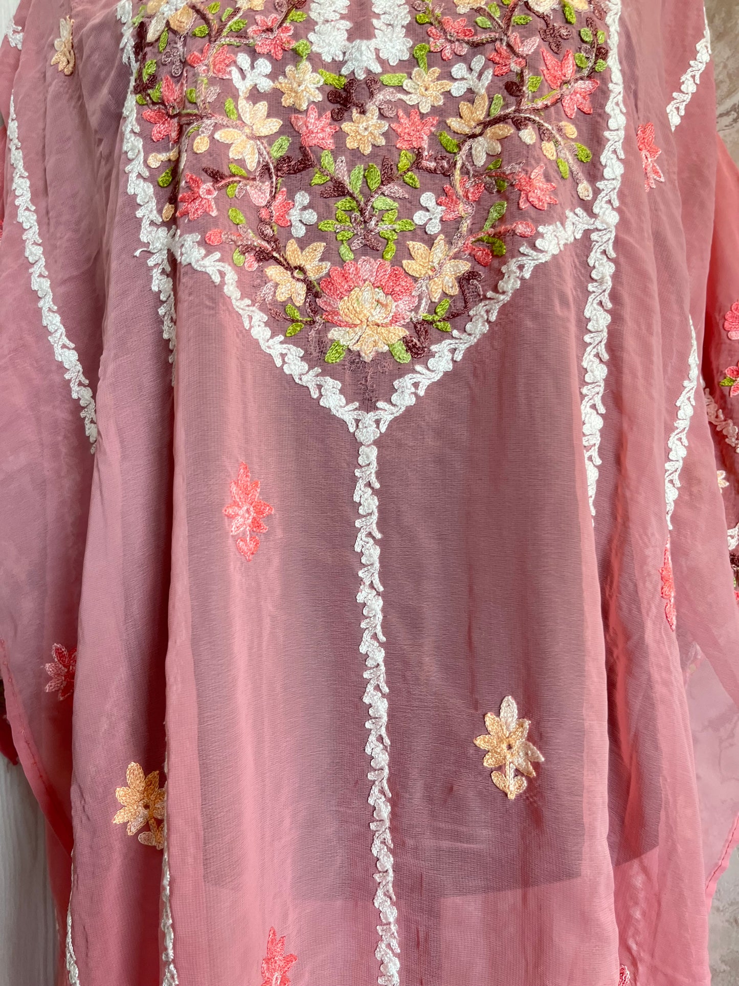 Pink Georgette All over Work Aari Embroidered Unstitched Kurta Material