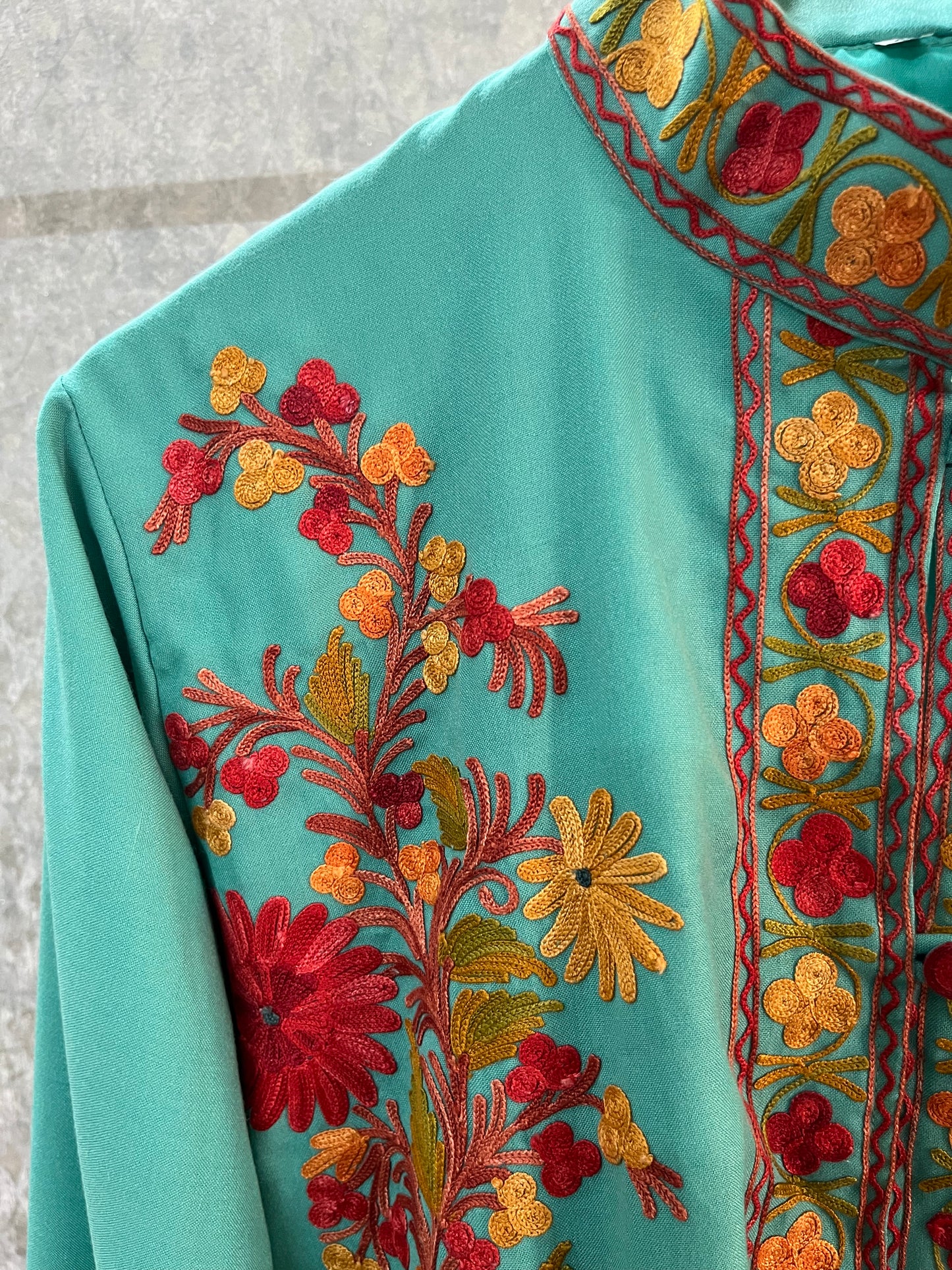 Sea Green Cotton Aari Work Jacket