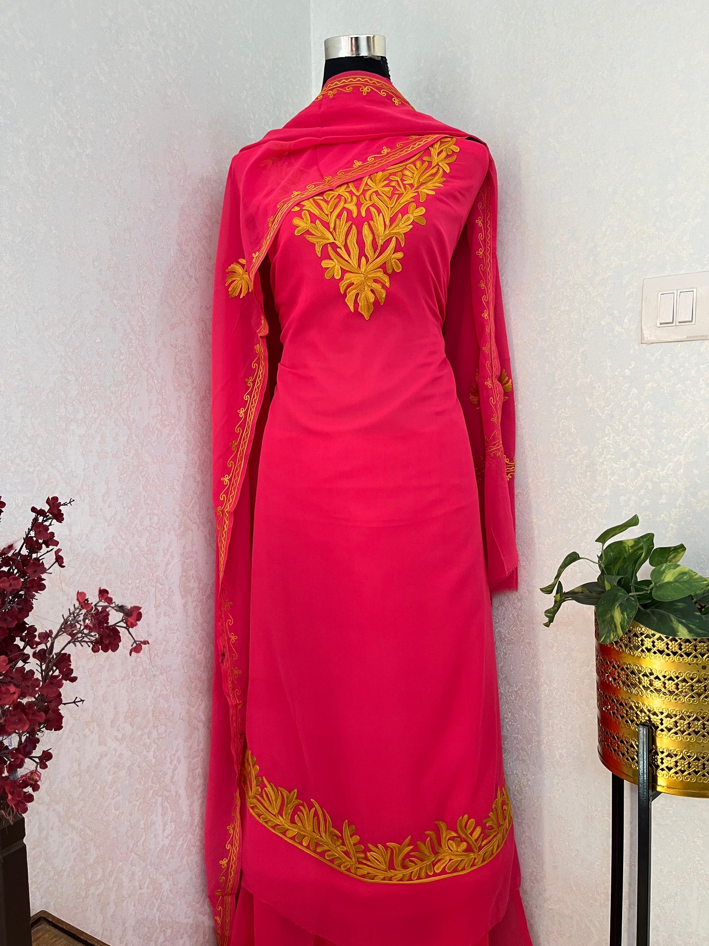 Georgette Pink 3 Pc Aari Embroidered Suit Set