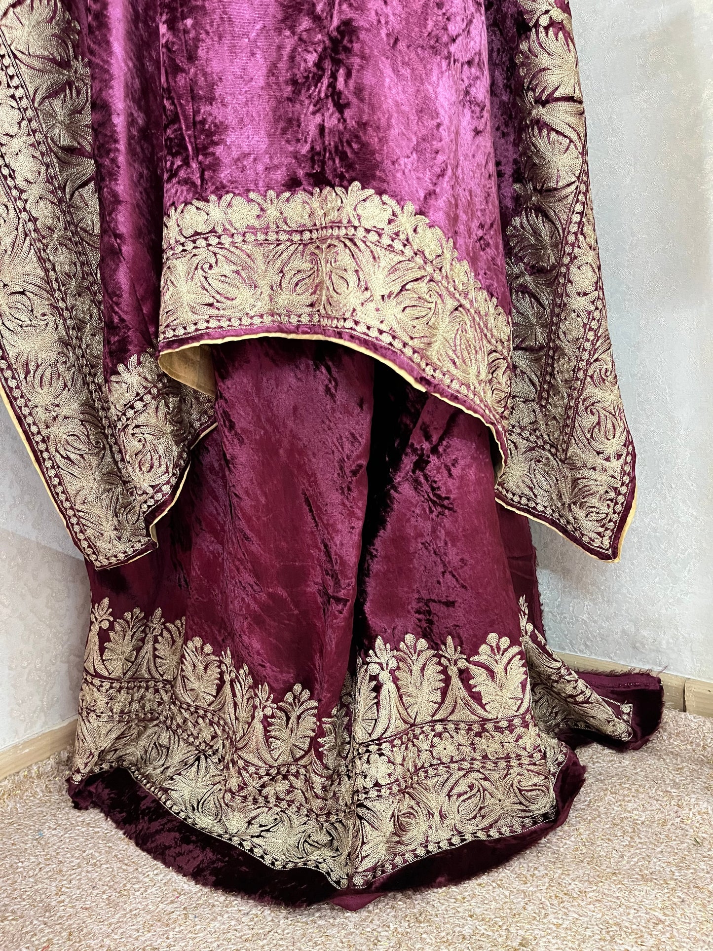Sangria Purple Tilla Pure Makhmal Kashmiri Kaftan Set