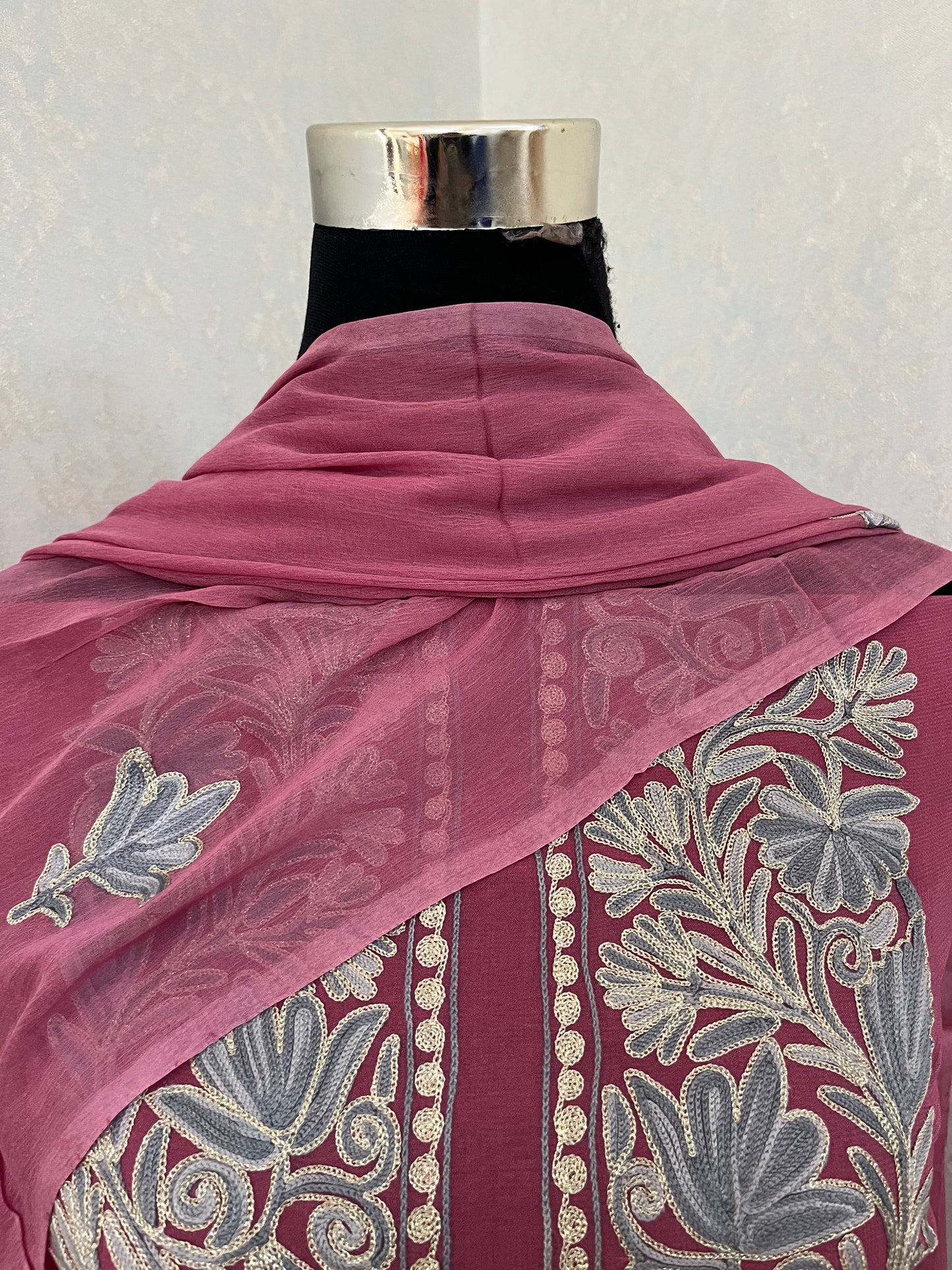 Soft Pink Pure Georgette Achkan Kashmiri Suit