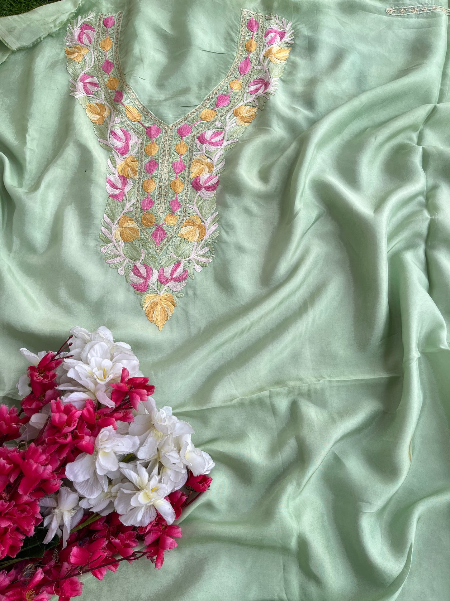 Green Opada Silk Kashmiri Suits