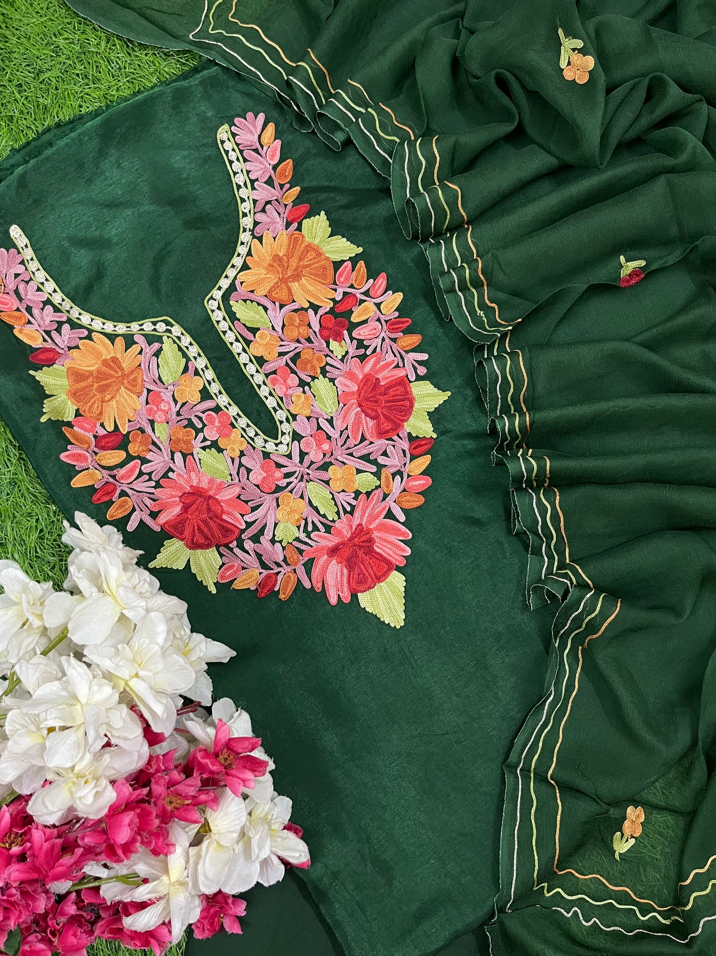 Bottle Green Opada Silk Kashmiri Suit