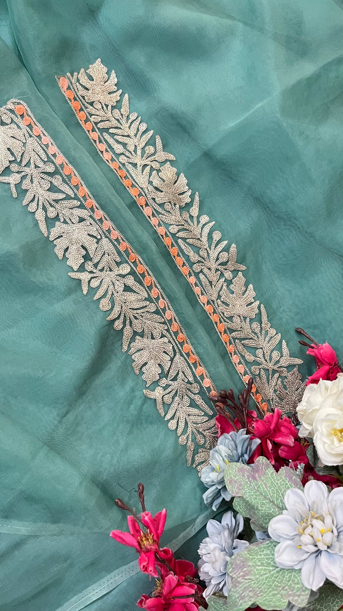 Tea Green Tissue Kashmiri Suit