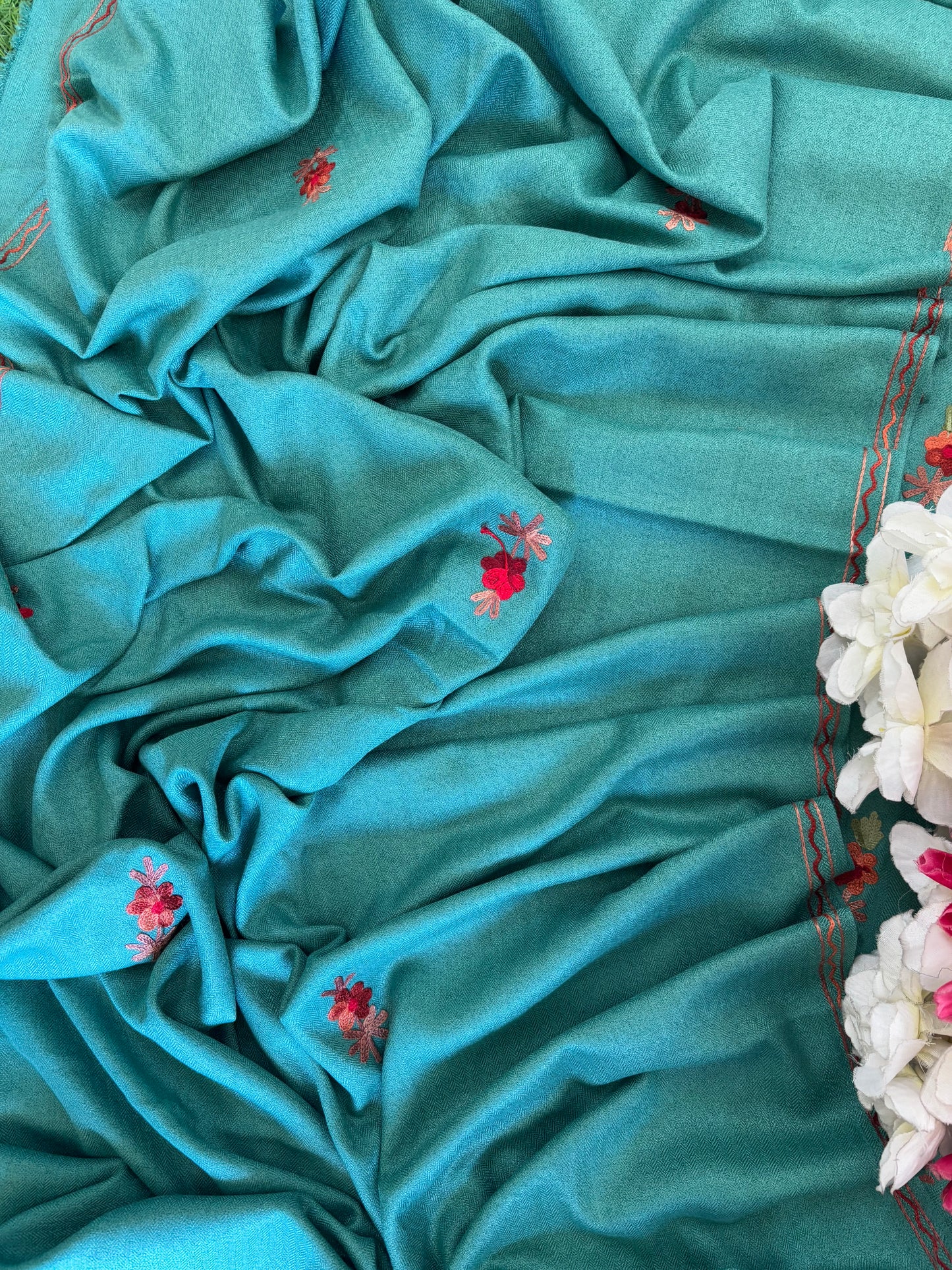 Aqua Blue Woollen Aari Embroidered 3pc suit