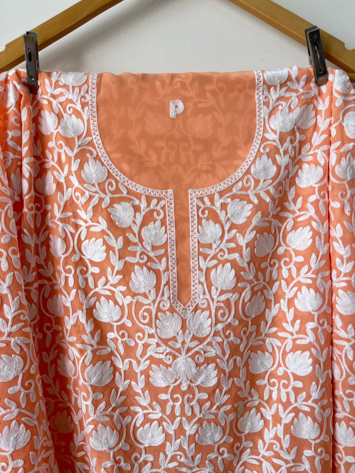 Tangerine Orange Georgette Jaal Work (Front & Back) Aari Embroidered Semi Stitched Kurta