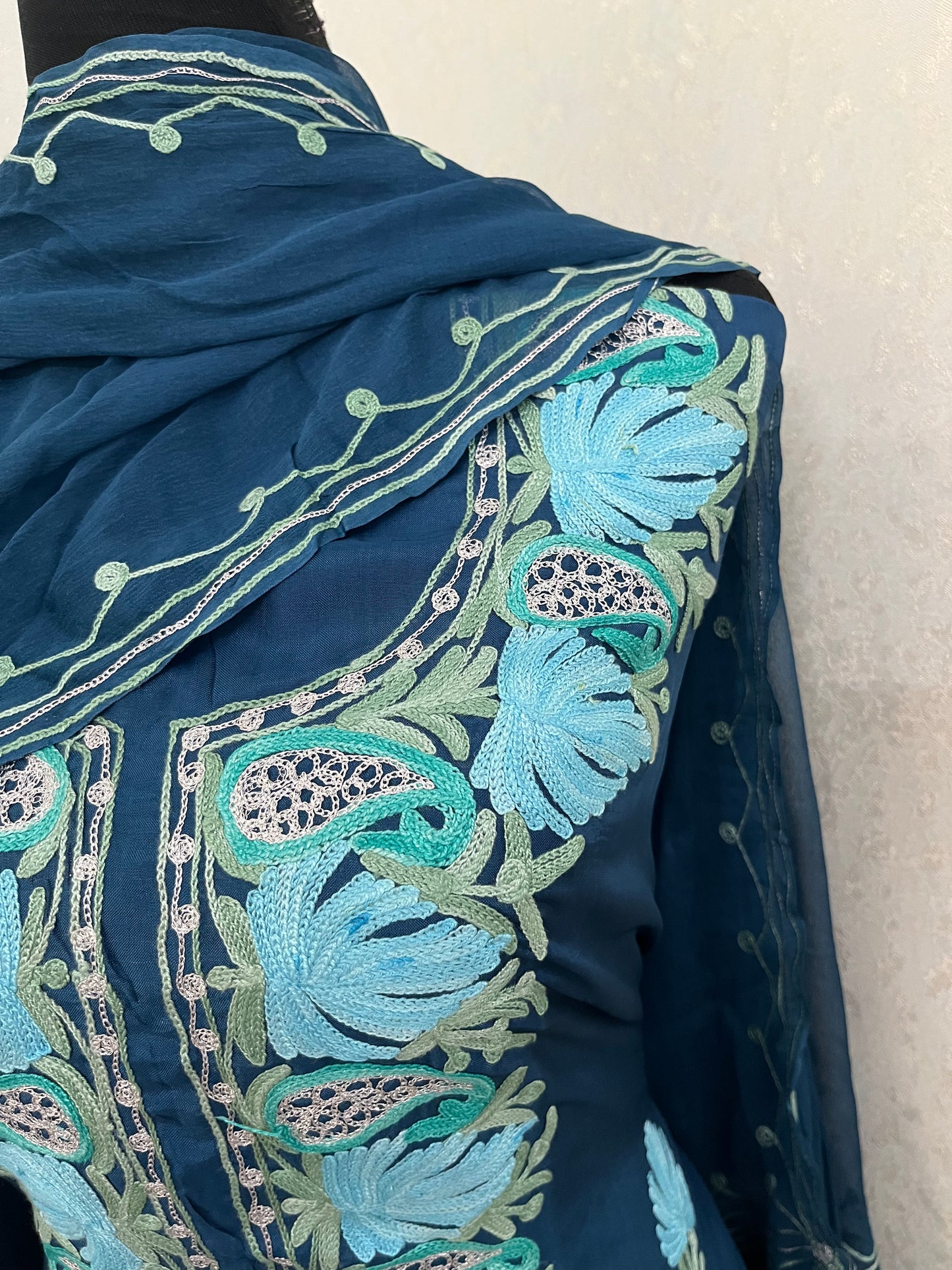 Electric Blue Opada Silk Kashmiri Suits