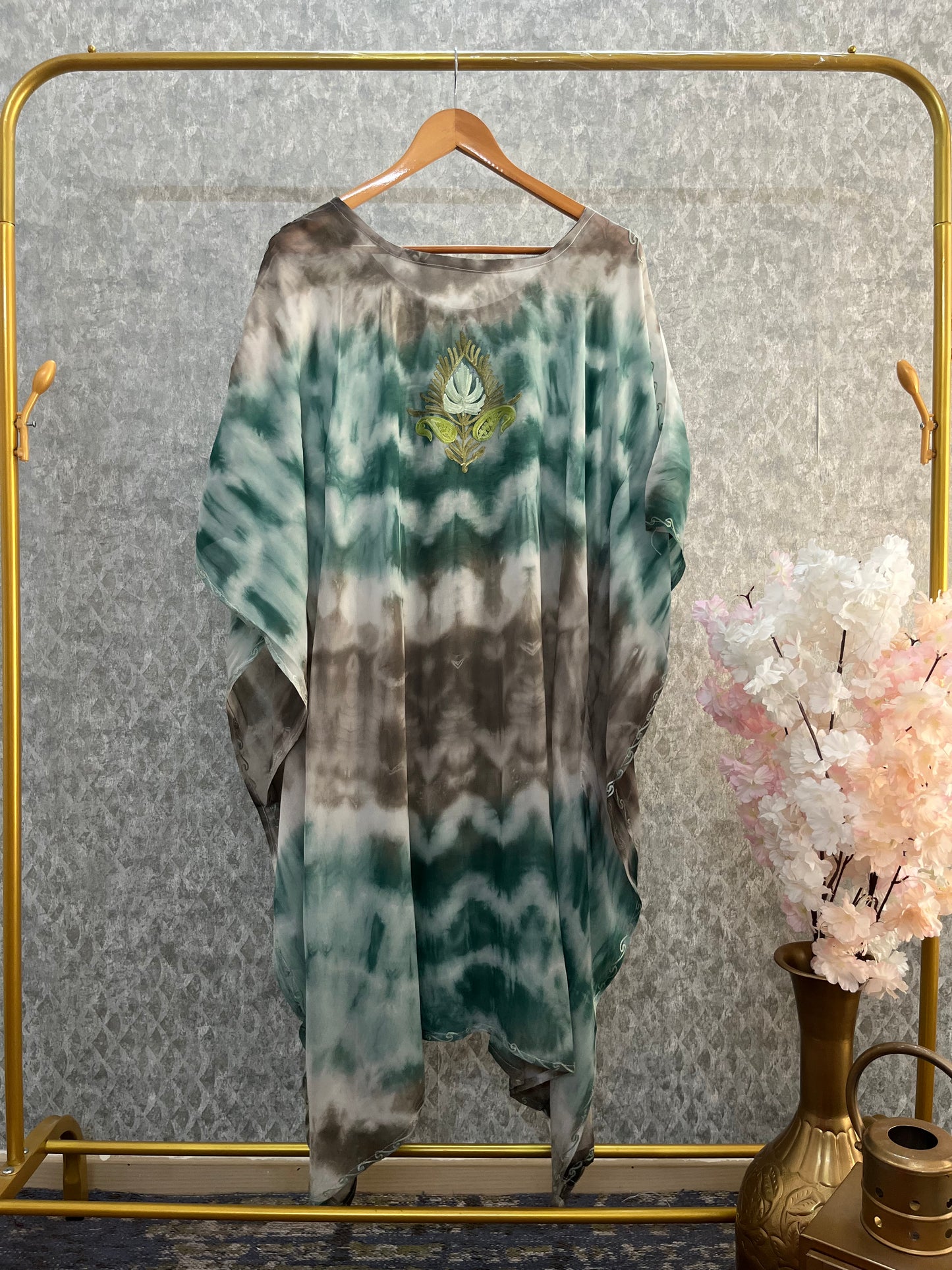 Mint Green Pure Georgette Shibori Kaftan Size (46)