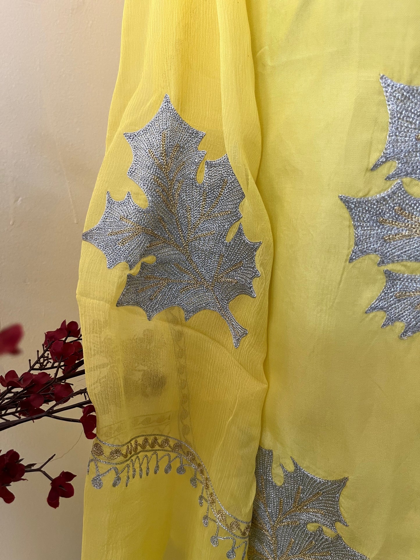 Sanam’ Lemon Yellow Tilla Embroidered Suit material