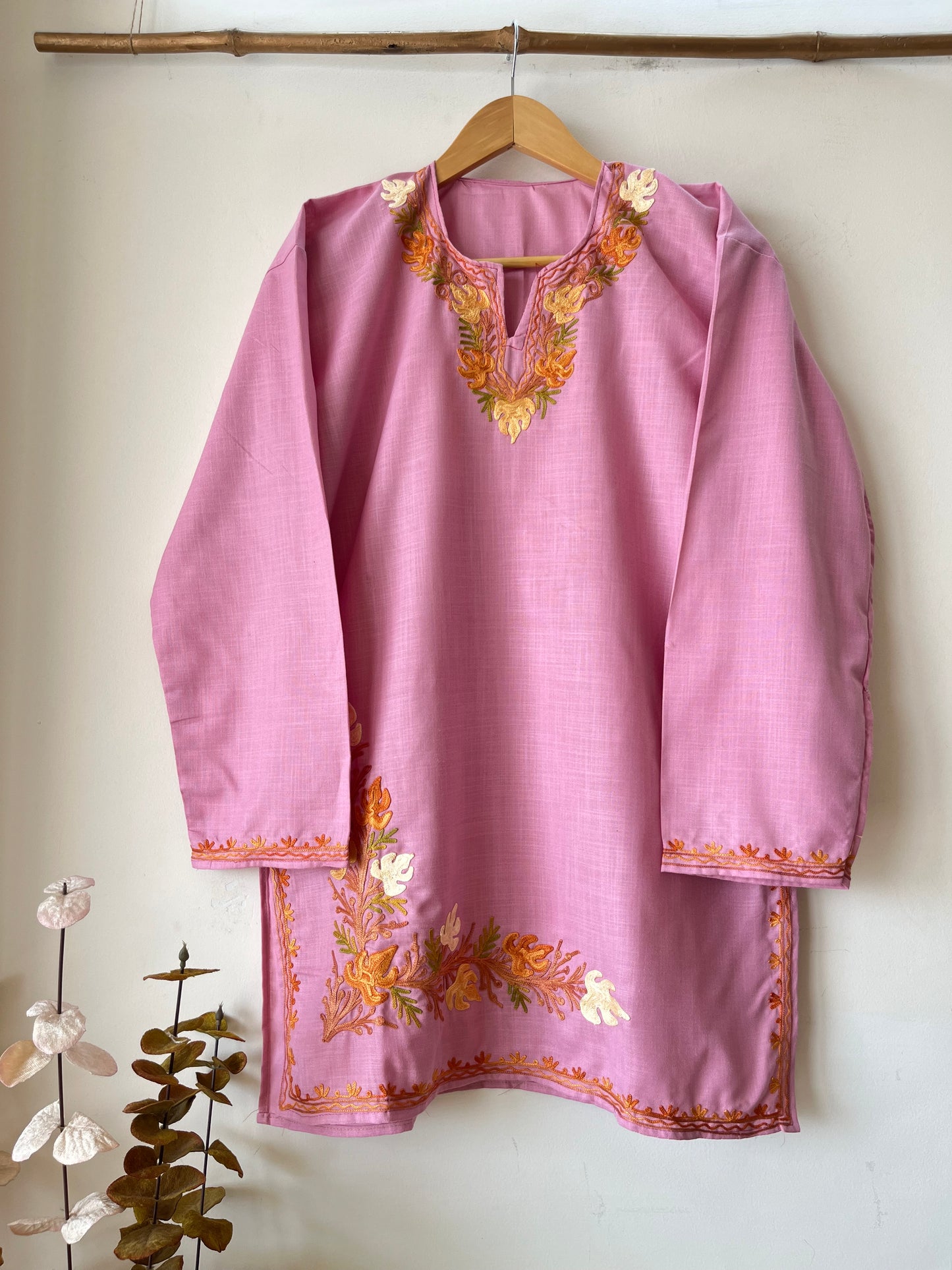 Mauve Cotton Aari Work Kurta