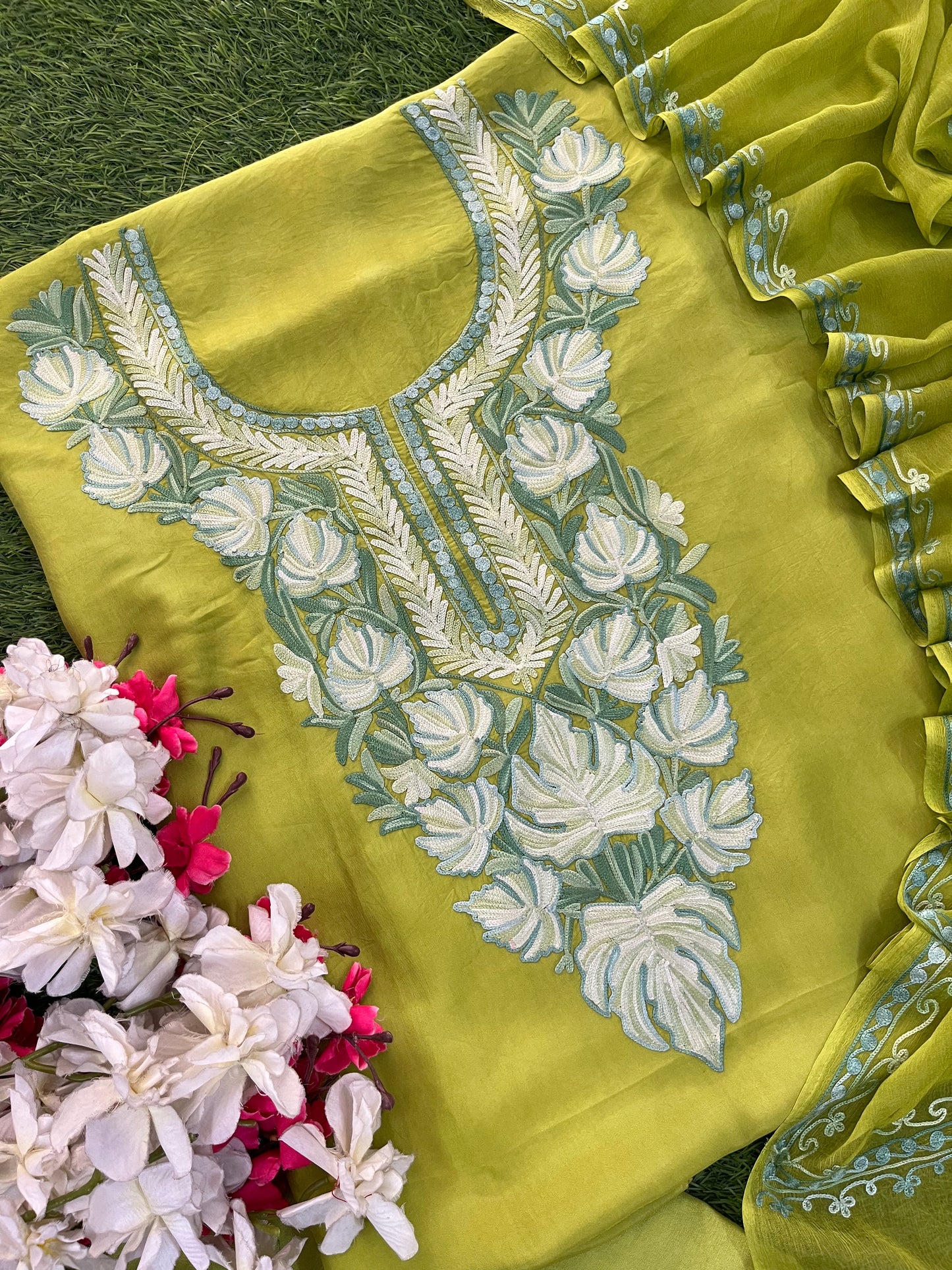 Lime Green Opada Silk Kashmiri Suit