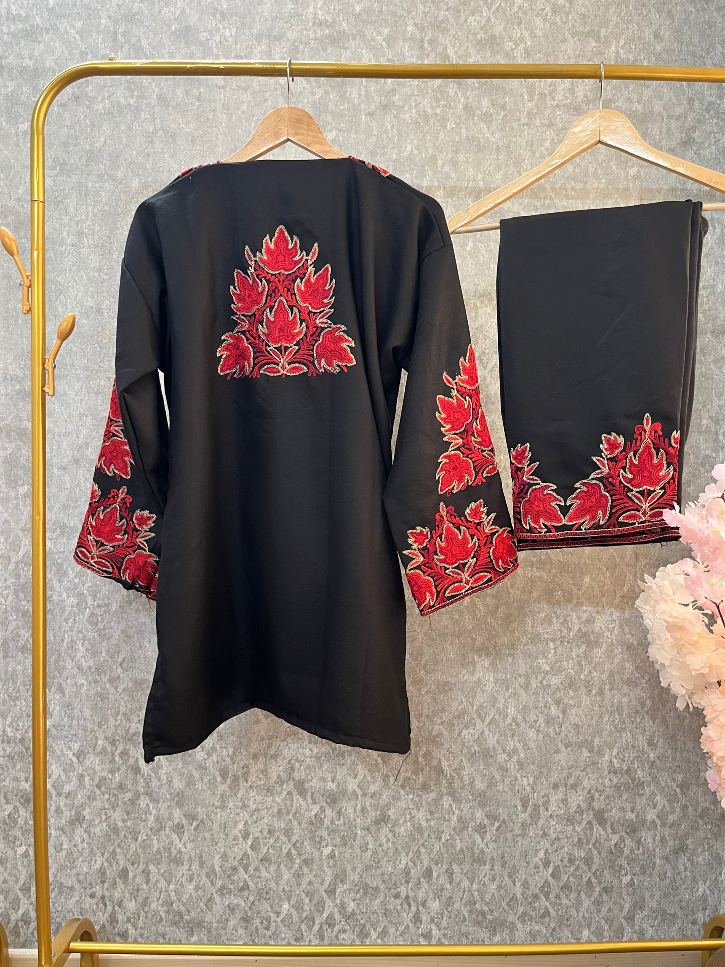 Black Woollen Kashmiri Co-Ord Set ( Size 46)