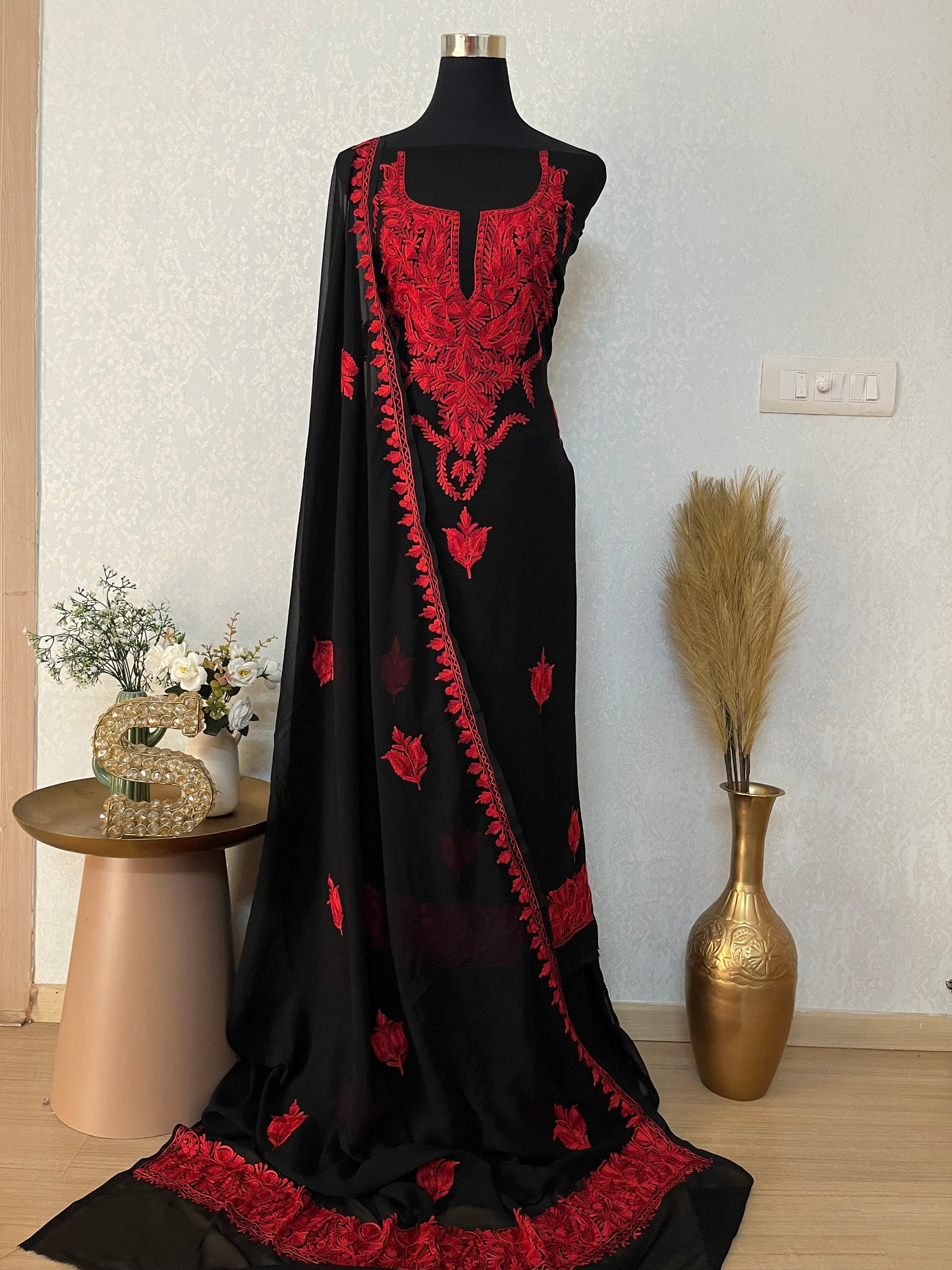 Georgette Black 3 Pc Kashmiri Suit