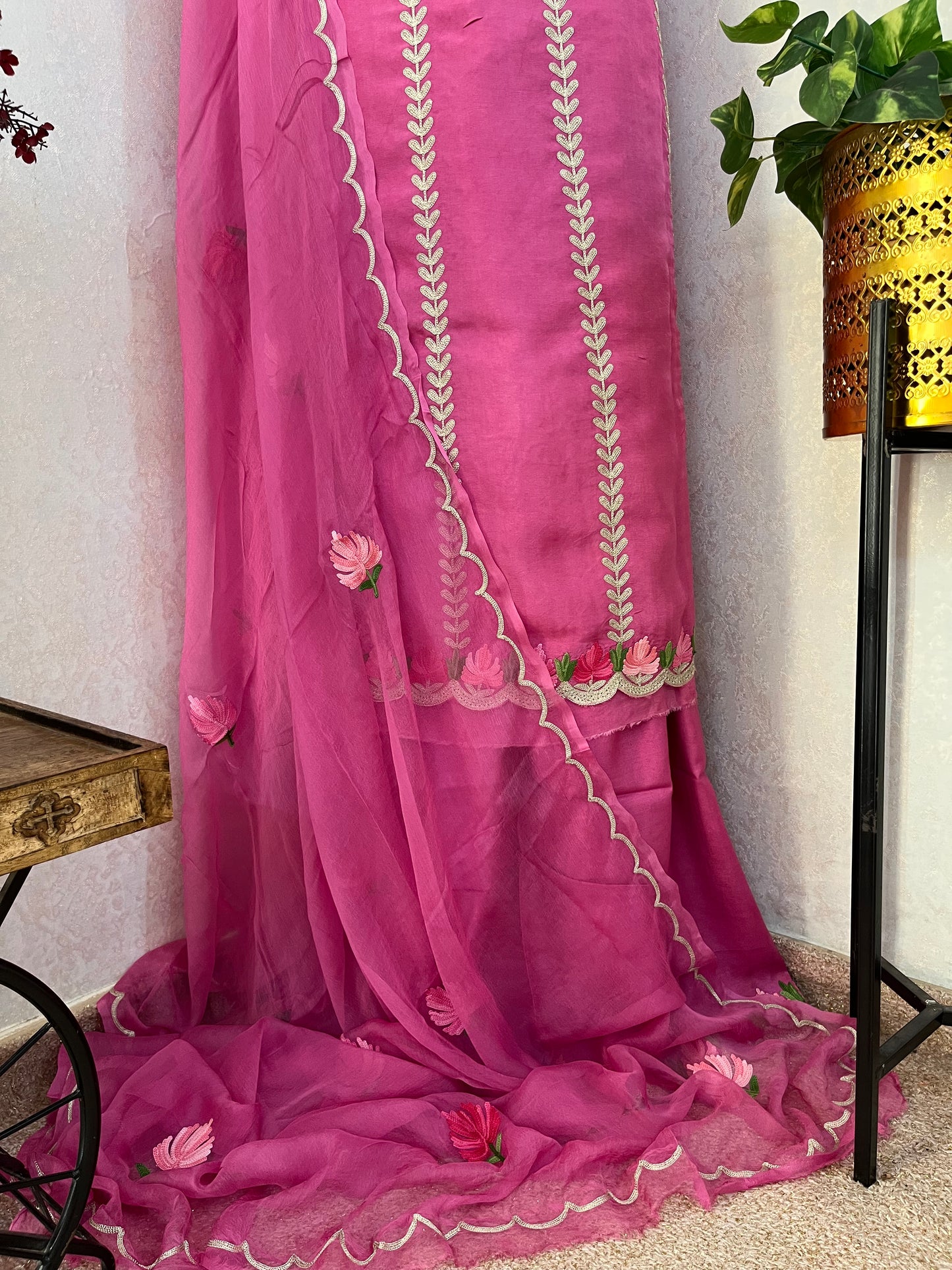 Sanam’ Mauve Silk Aari Embroidered Suit material