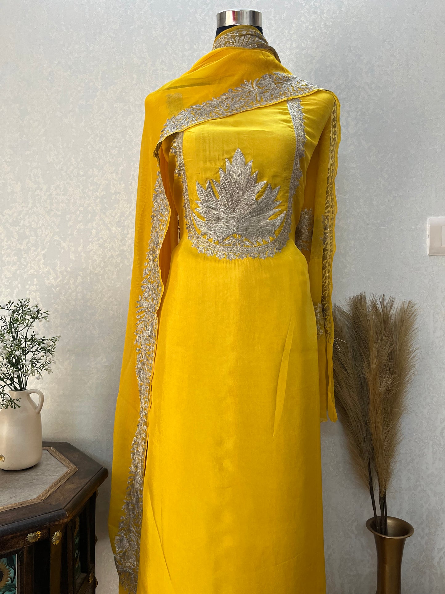 Golden Yellow Sanam’ Tilla Kashmiri Silk Suit