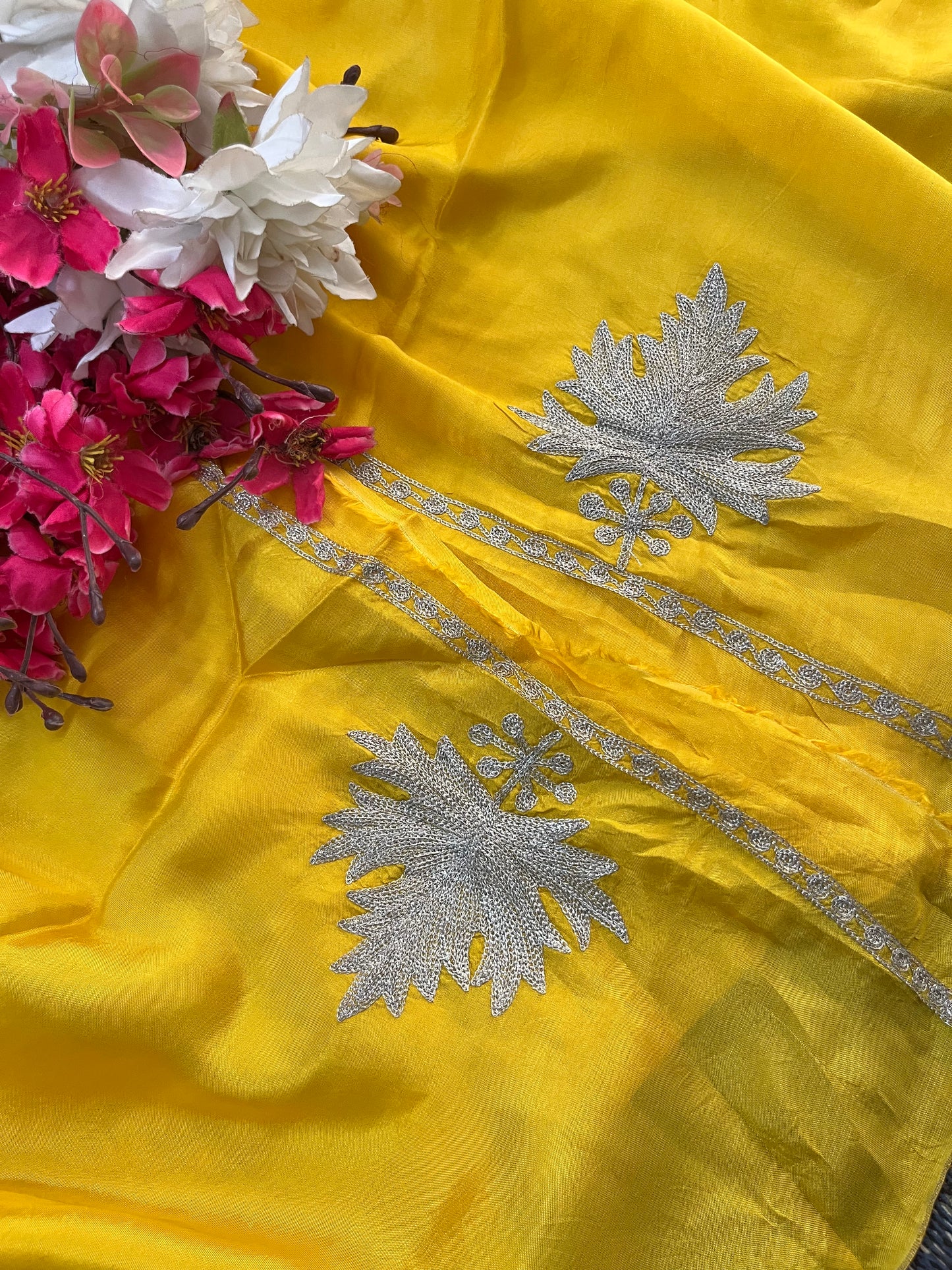 Golden Yellow Sanam’ Tilla Kashmiri Silk Suit