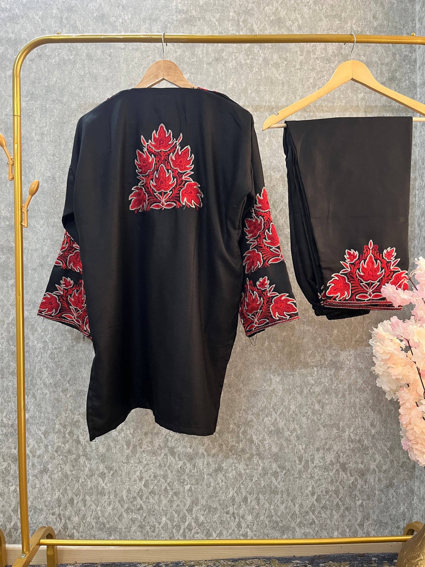 Black Woollen Kashmiri Co-Ord Set ( Size 46)