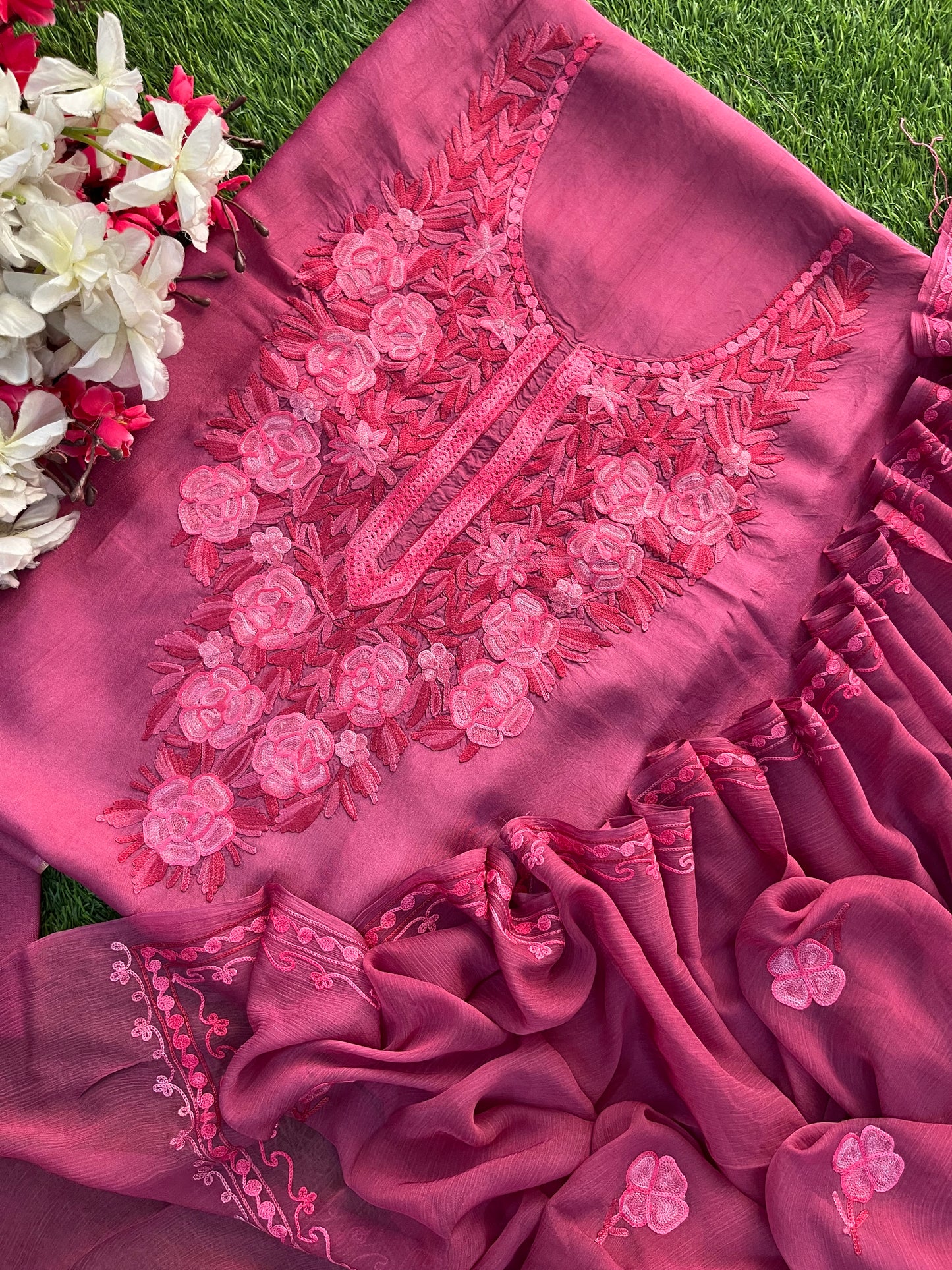 Onion pink Opada Silk Kashmiri Suit
