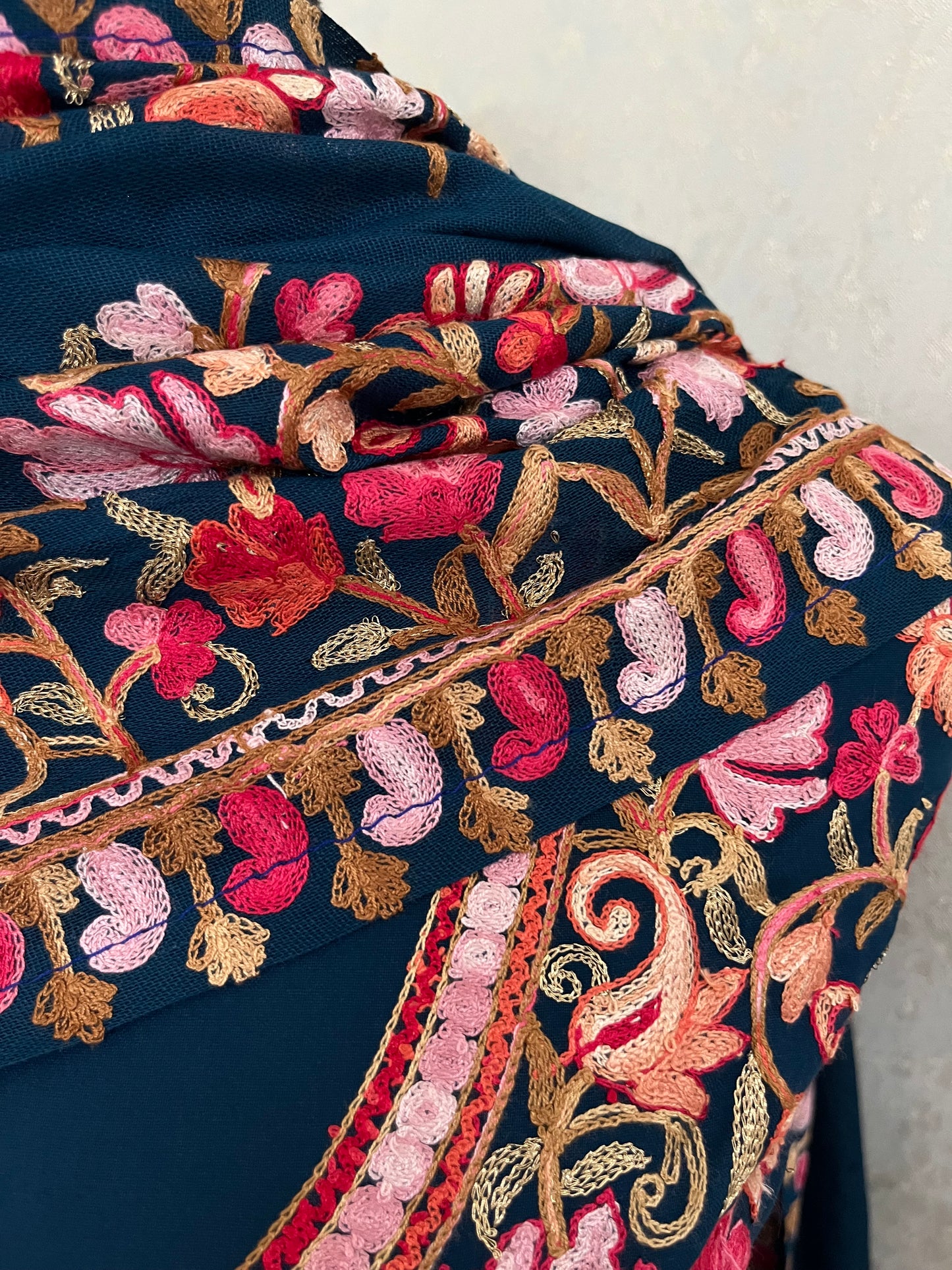 Peacock Blue Cotton Kashmiri Suit