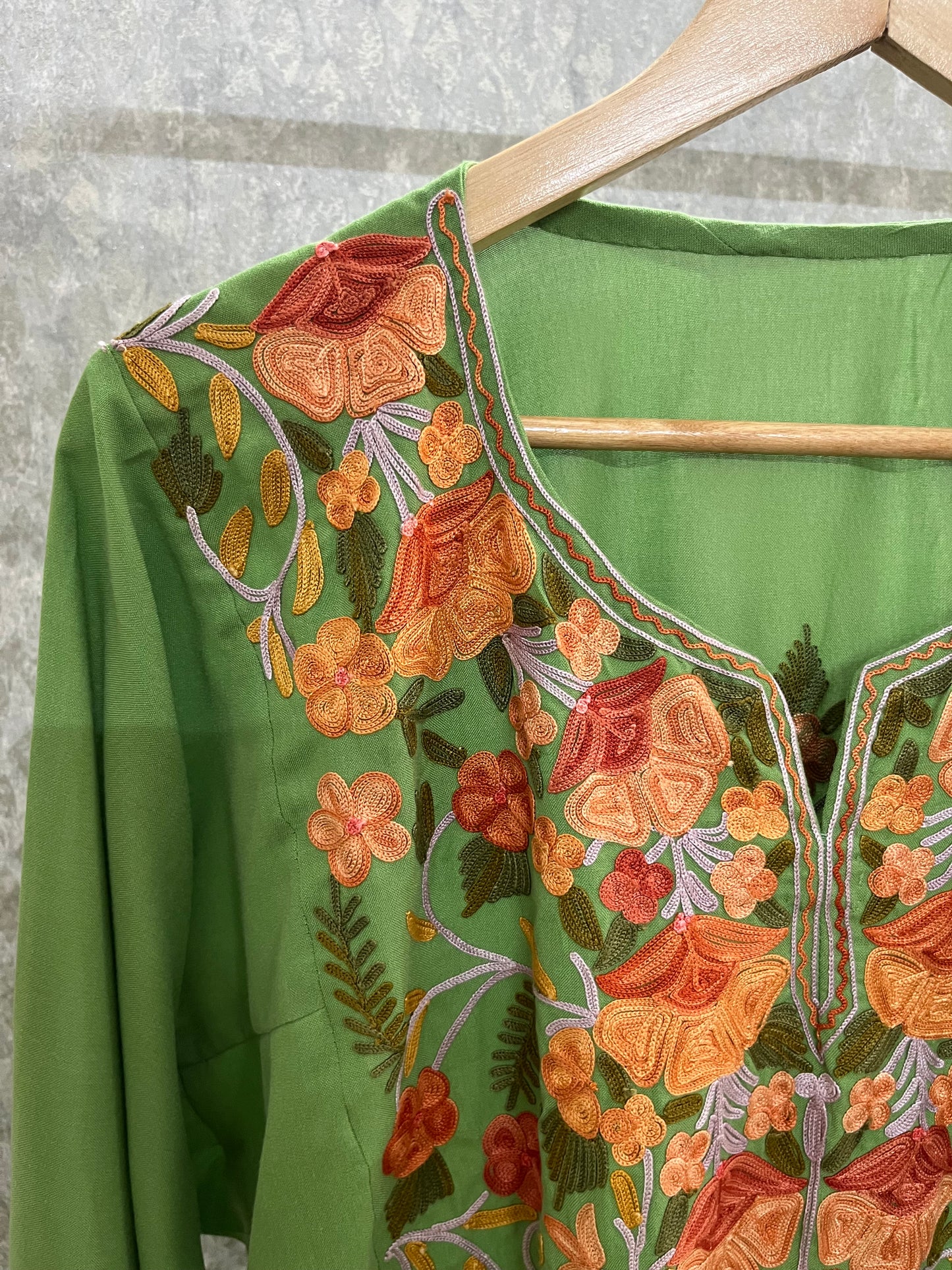 Green Yellow Cotton Front Jaal Pheran Set Size (44)