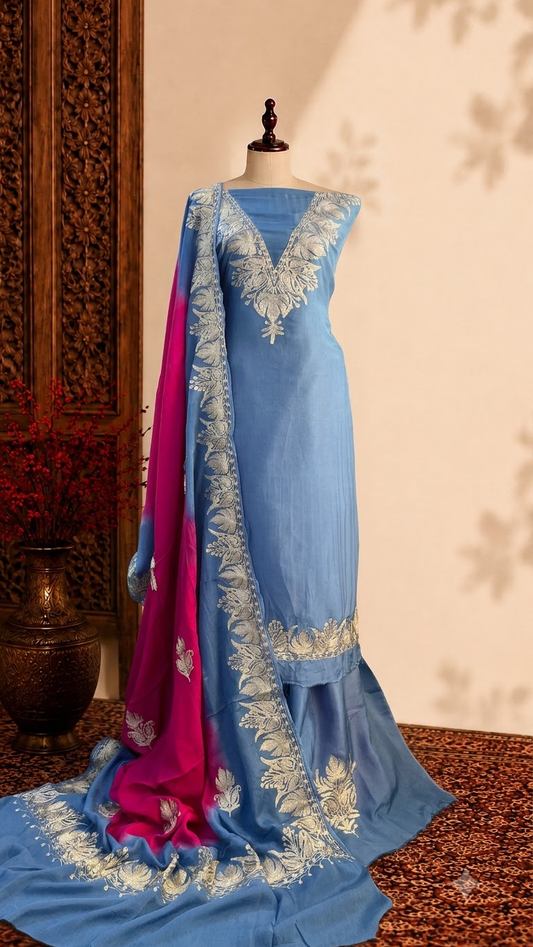 Blue Sanam Silk Kashmiri Suit