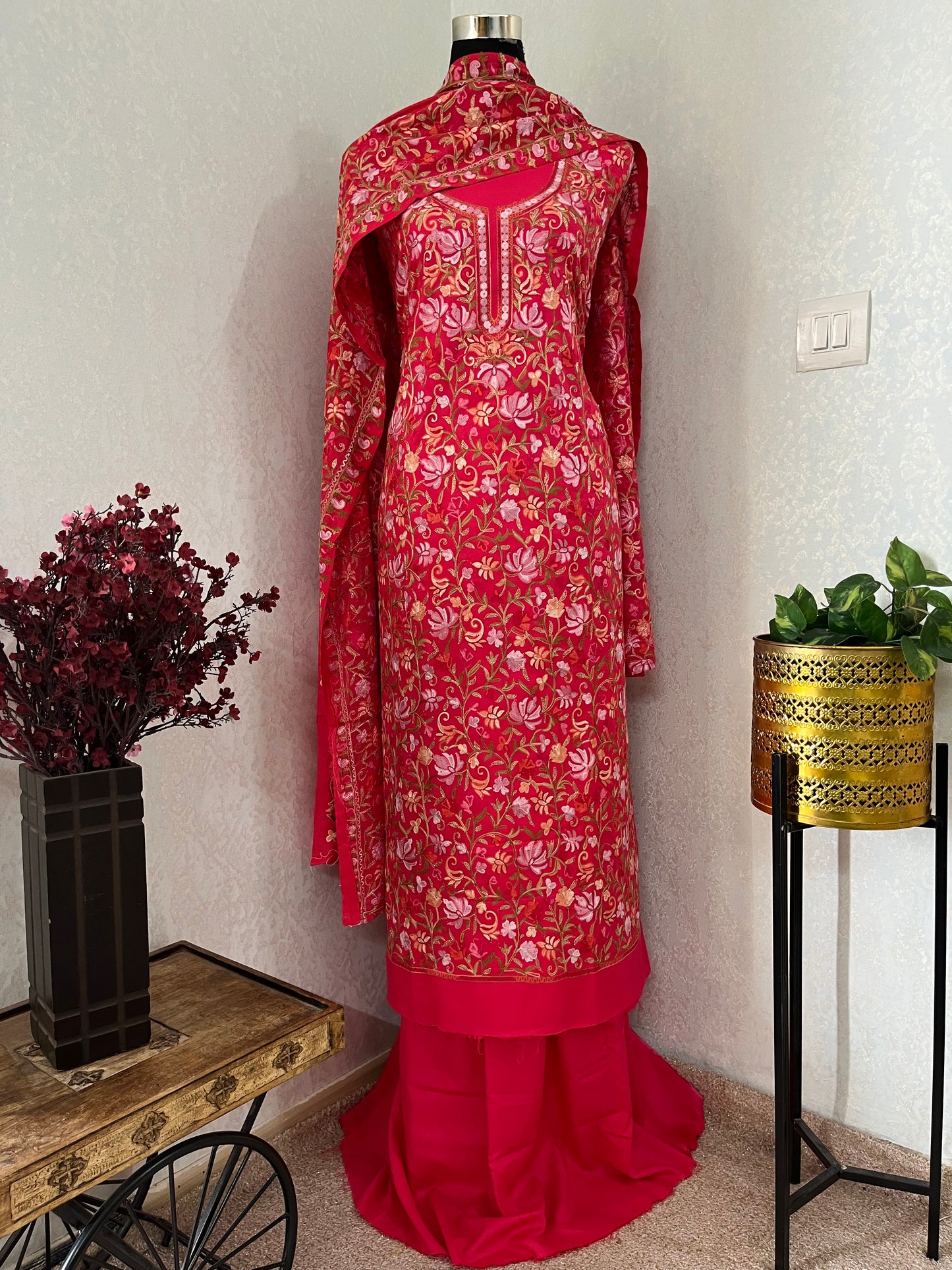 Hot Pink Cotton Kashmiri Suit
