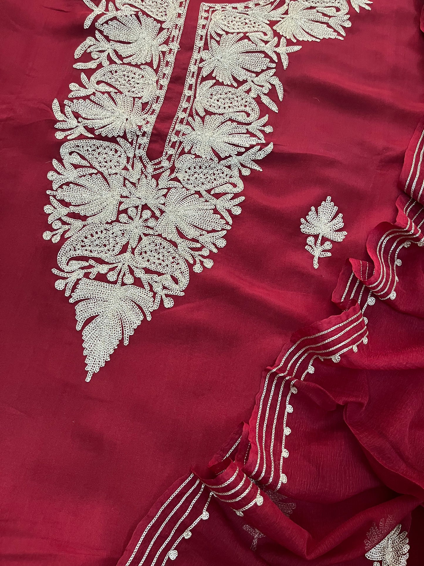 Maroon Silk Tilla Kashmiri Suit