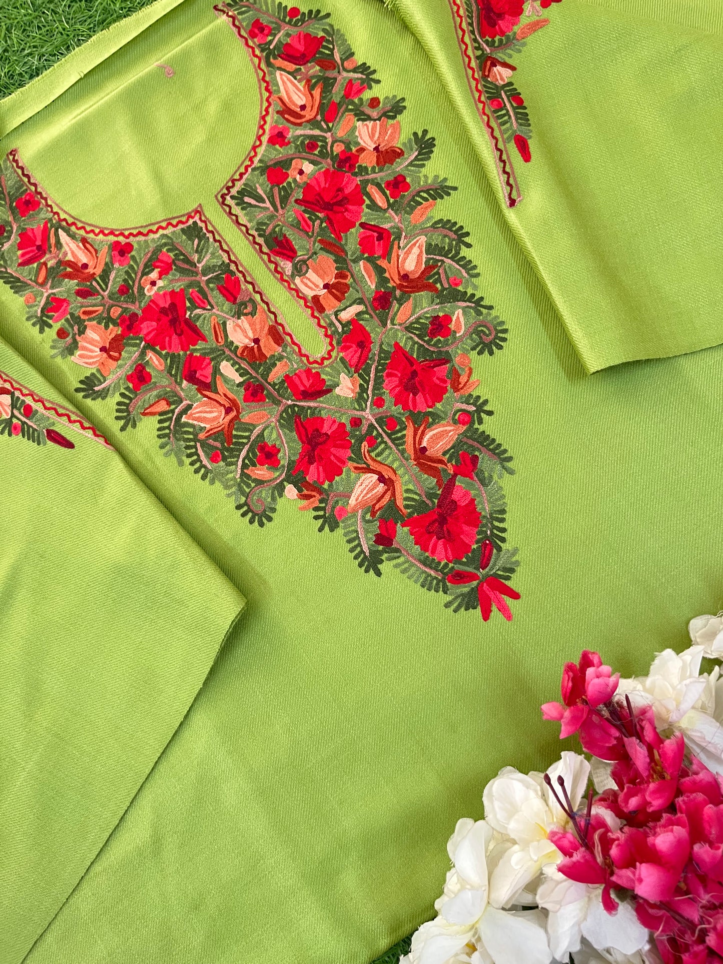 Pista Green Woollen Aari Embroidered 3pc suit