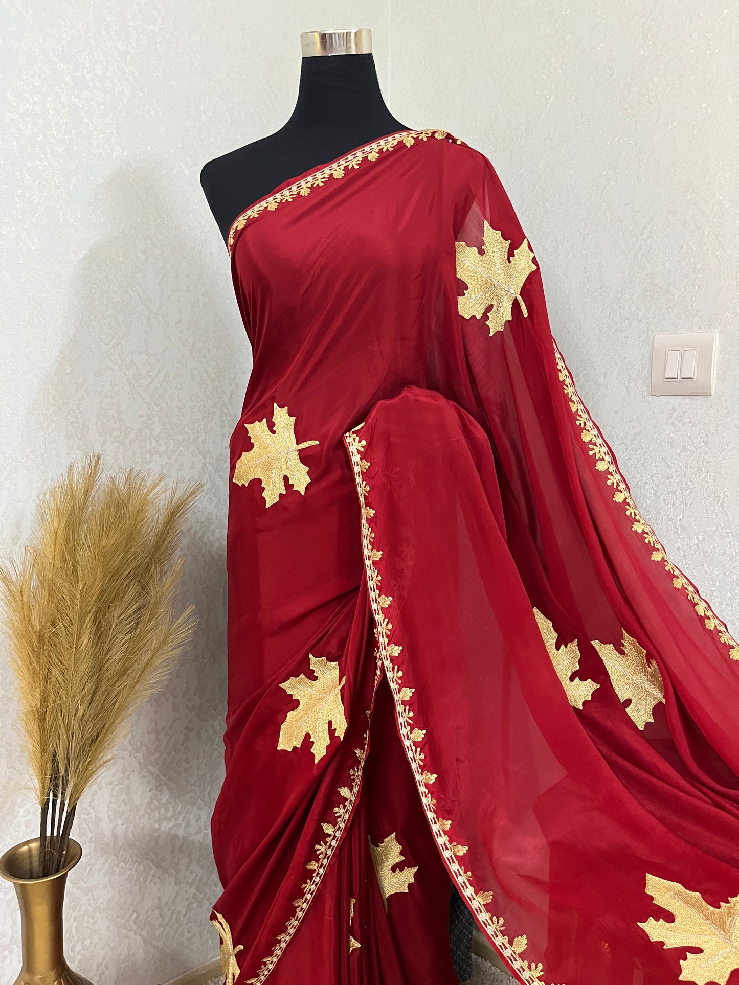 Maroon Pure Chinon Kashmiri Tilla Saree