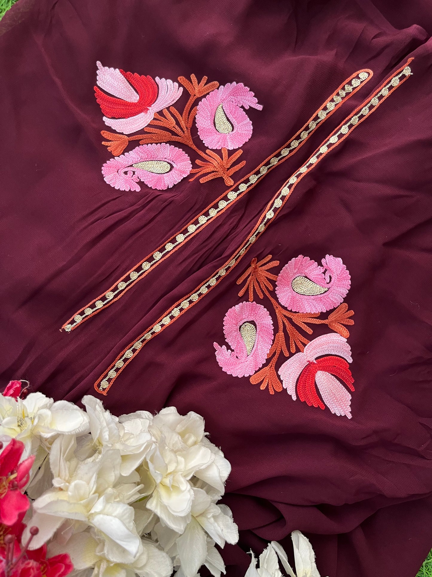 Plum Pure Georgette Kashmiri Suit