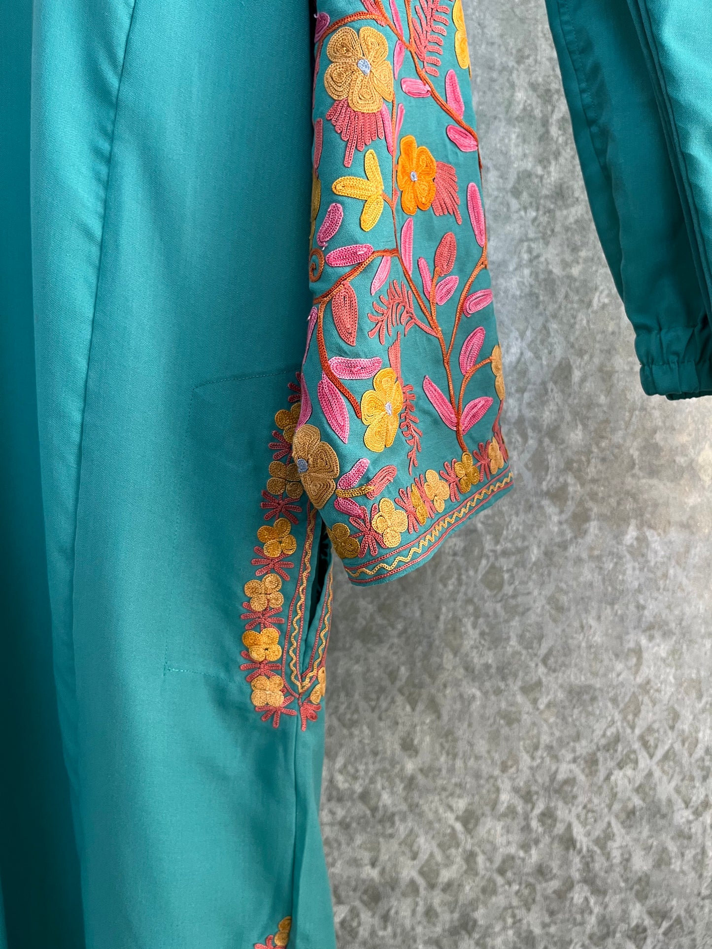 Sea Green Cotton Arm Jaal Pheran Set