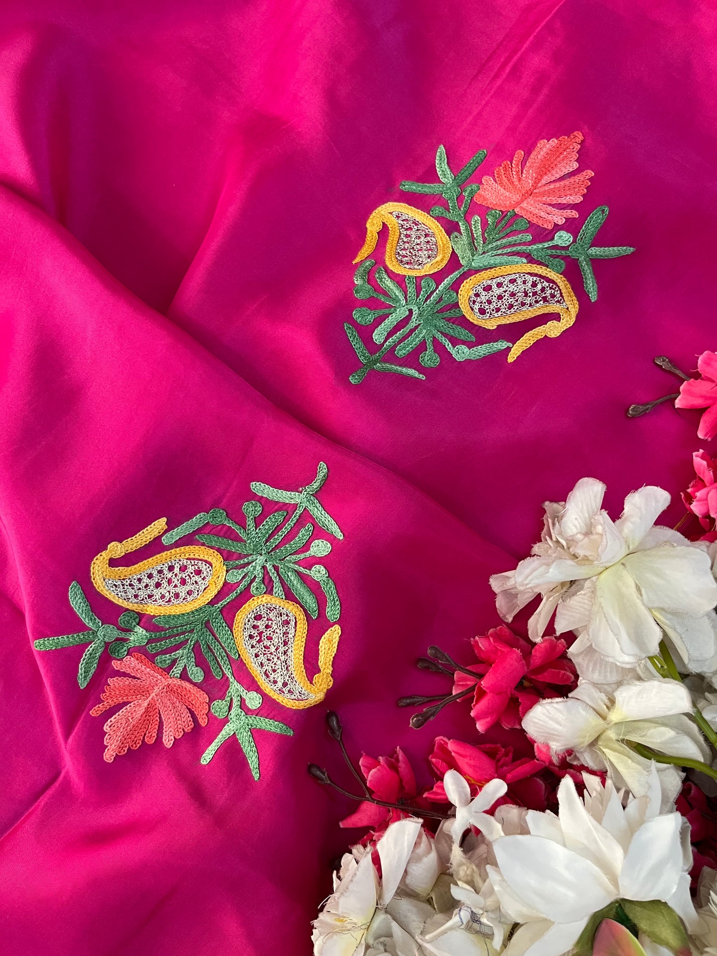 Hot Pink Opada Silk Kashmiri Suits