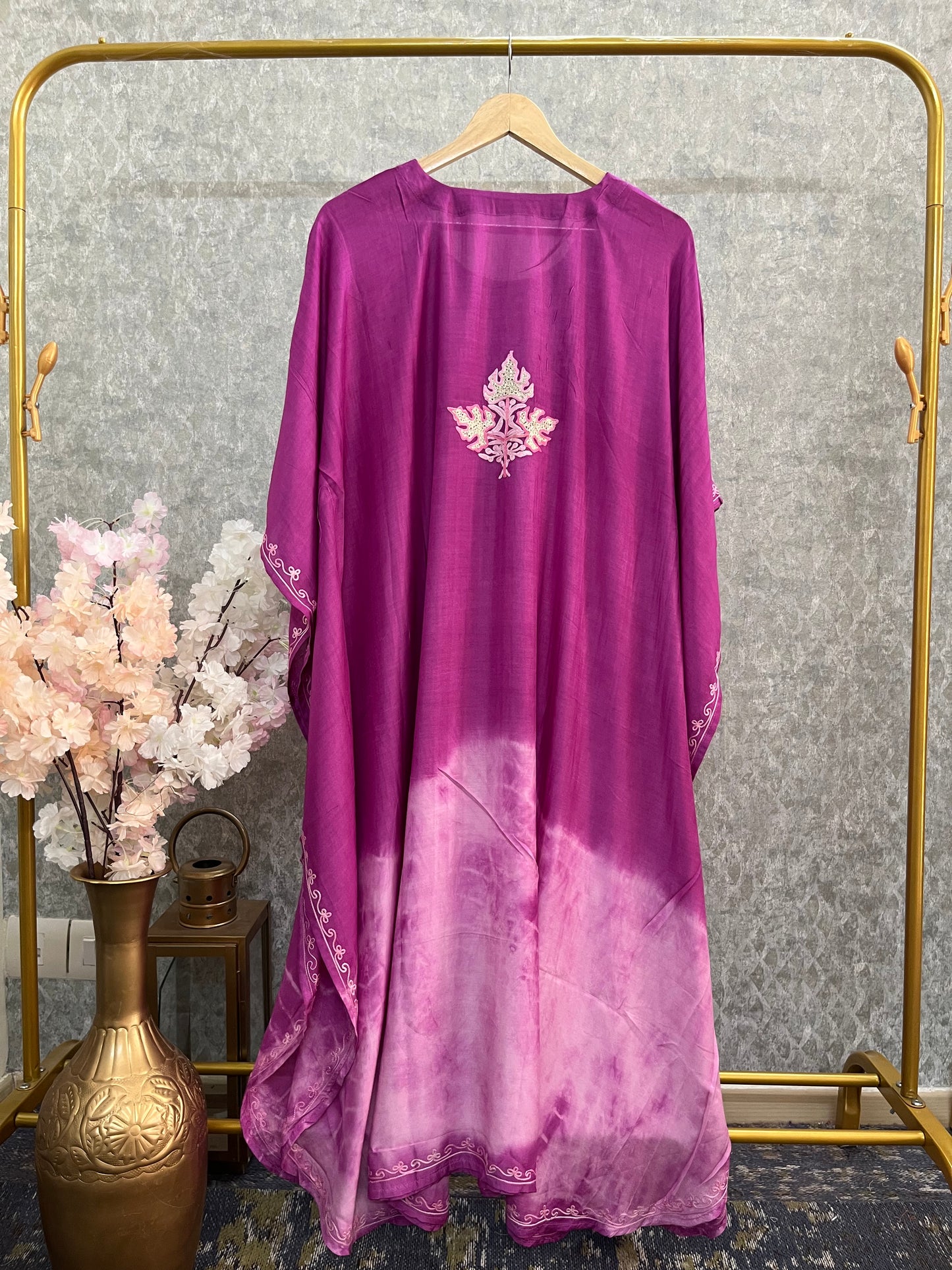 Hot Pink Pure Muslin Cotton Kashmiri Kaftan
