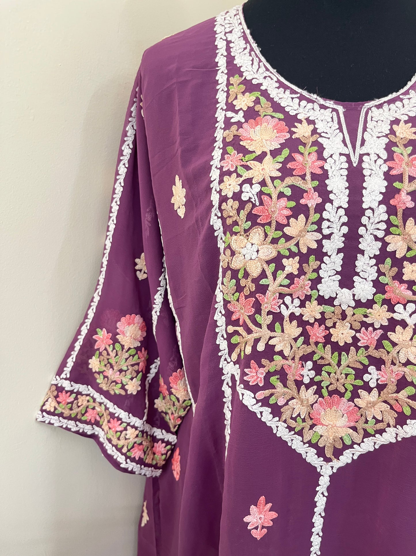Lilac Georgette All over Work Aari Embroidered Unstitched Kurta