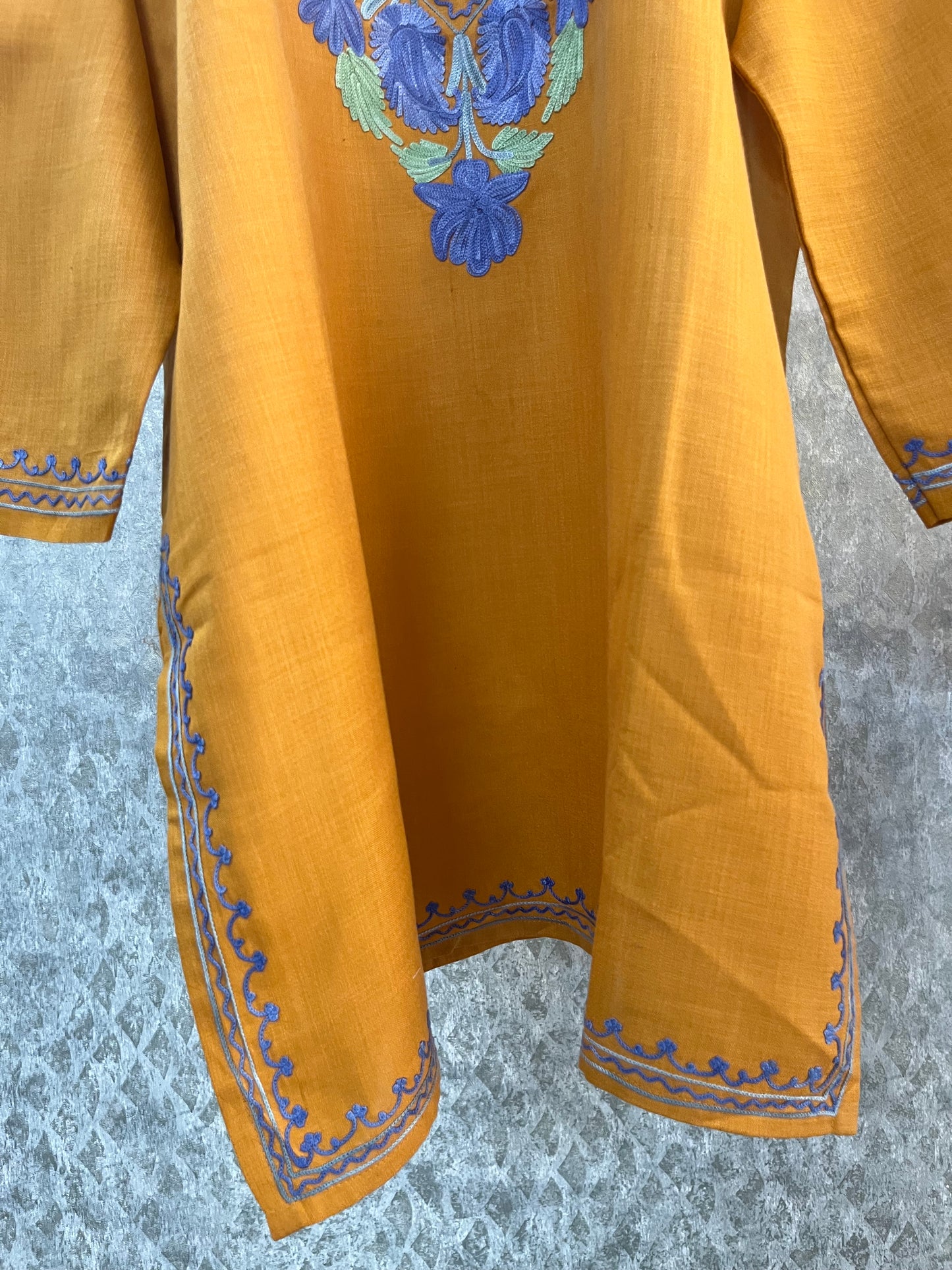 Mustard Cotton Aari Work Kurta