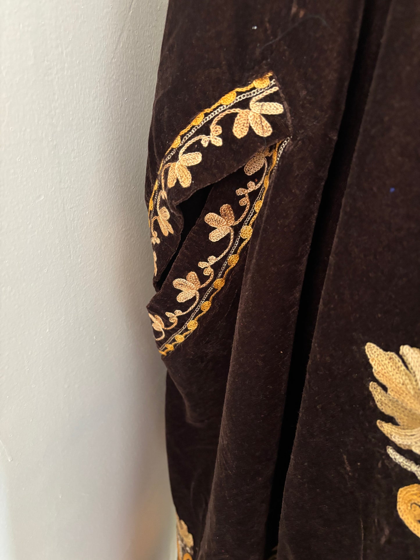 Brown Aari Embroidered Velvet Cape