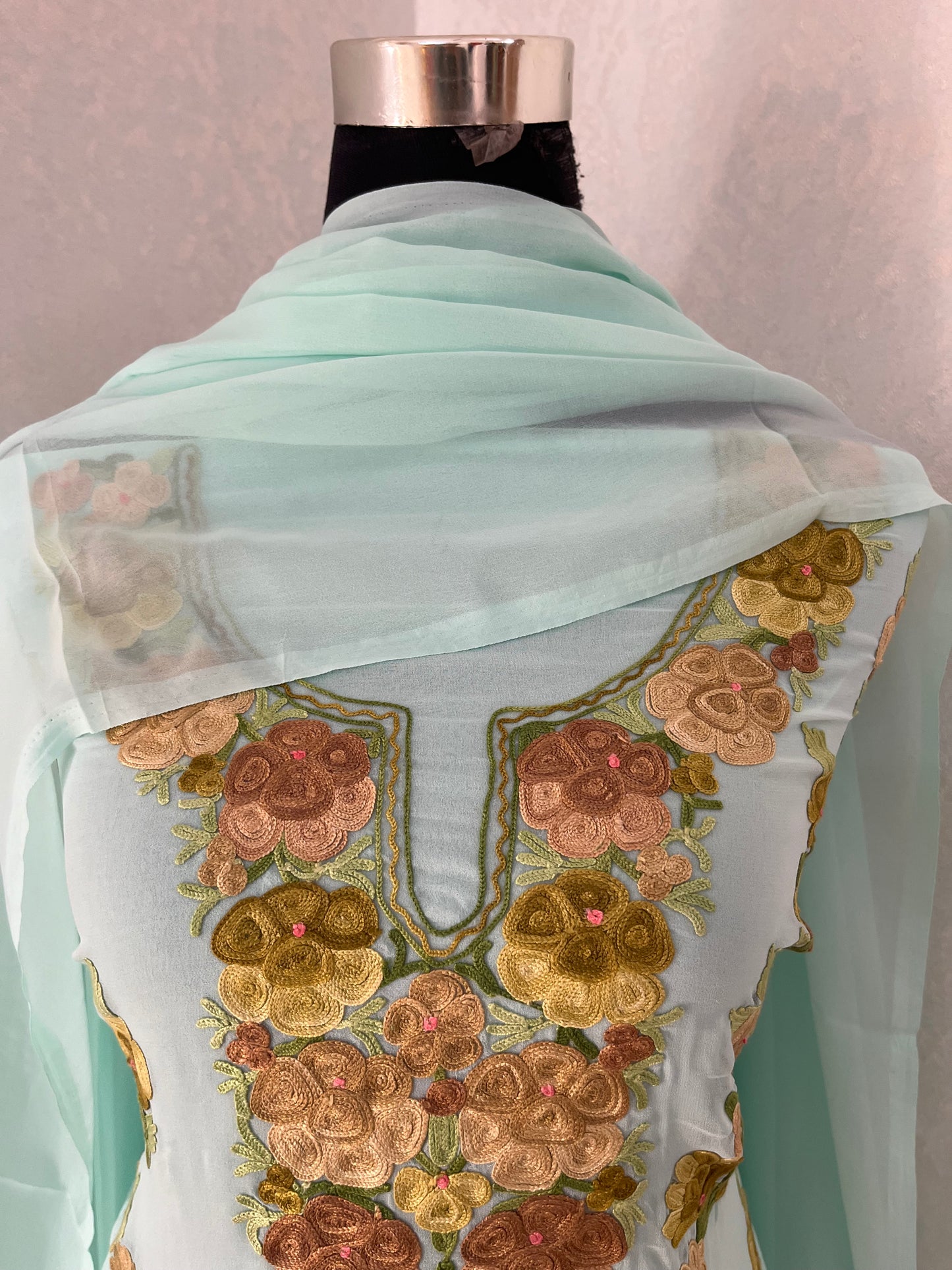 Blue Georgette 3 Pc Kashmiri Suit