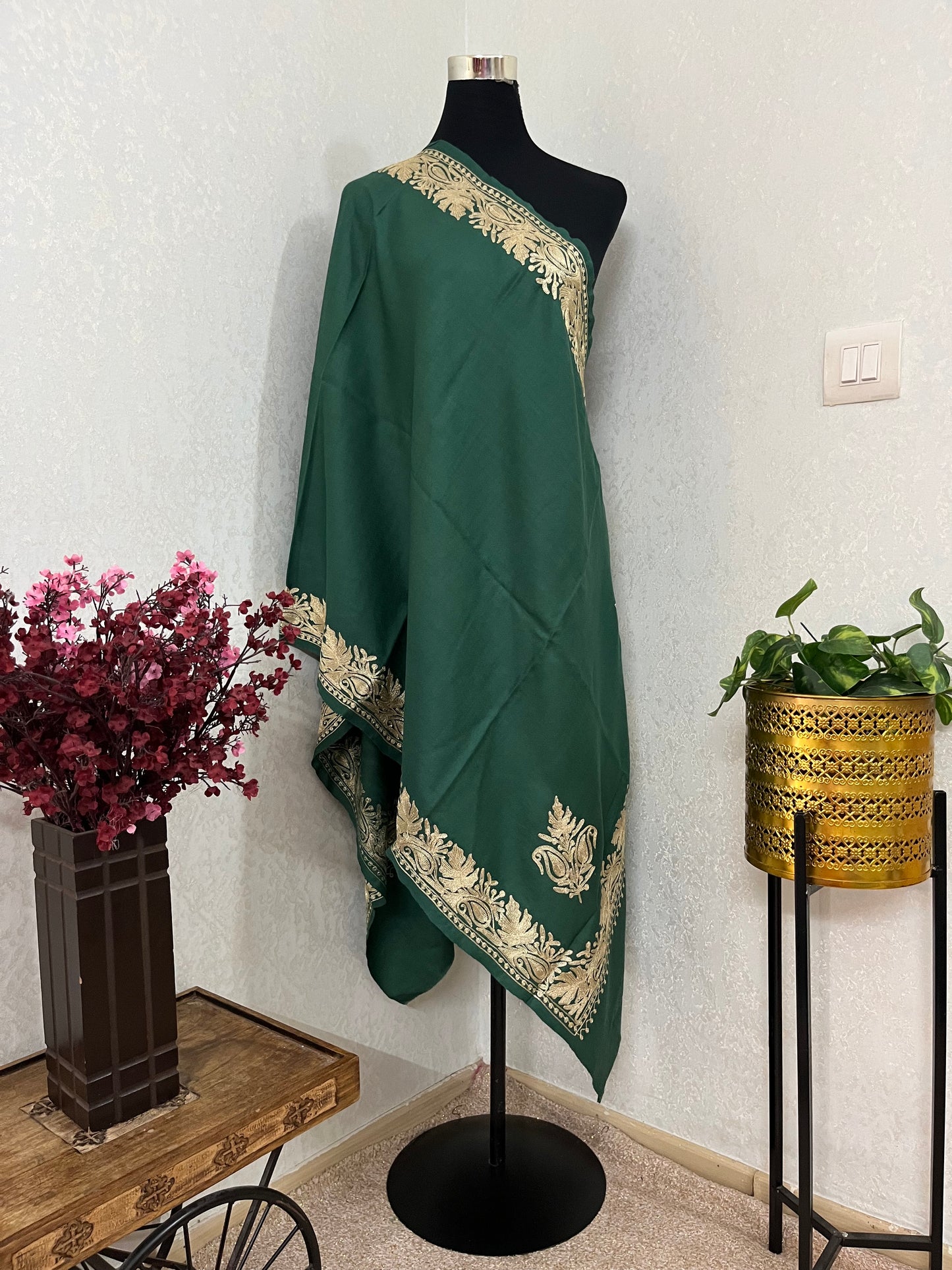 Jade Green Semi Pashmina Tilla stole