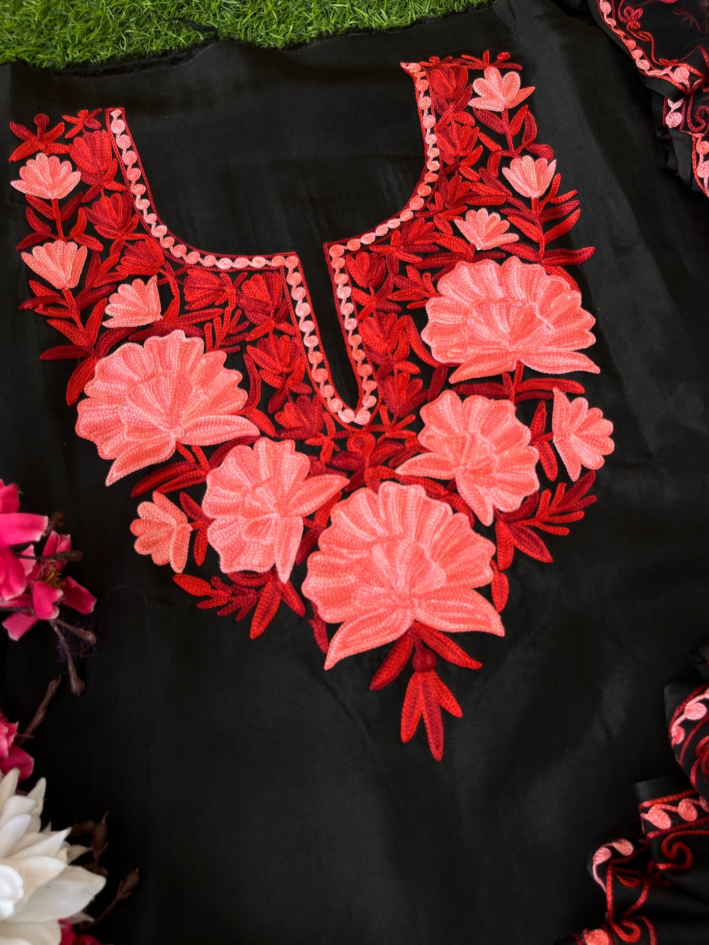 Black Opada Silk Kashmiri Suit