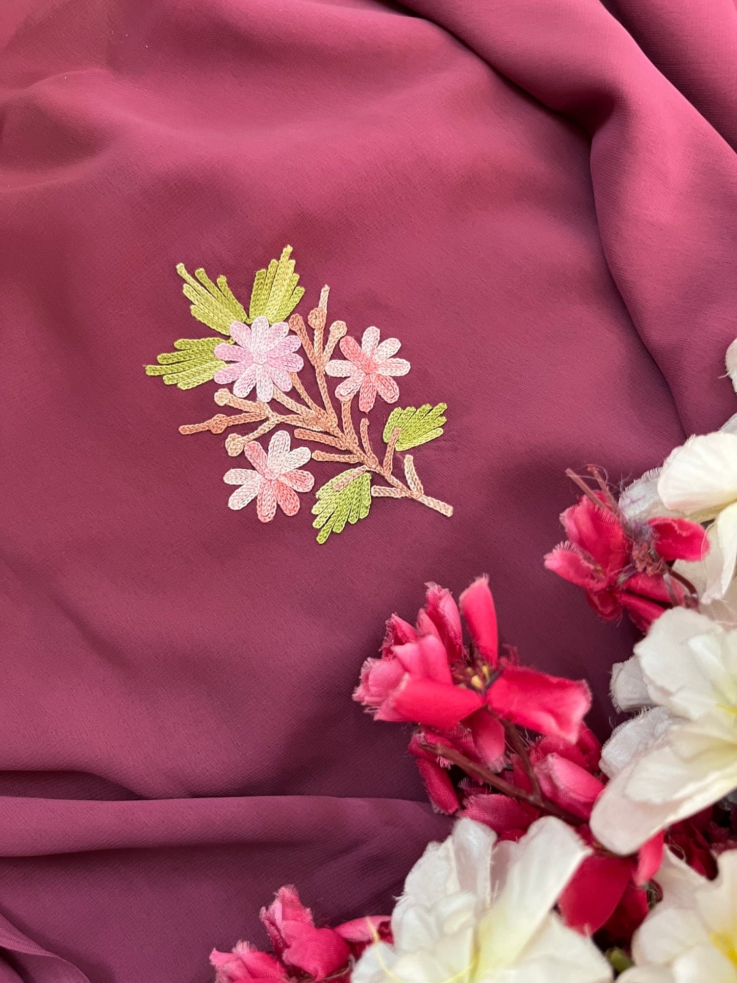 Onion Pink Georgette 3 Pc Kashmiri Suit